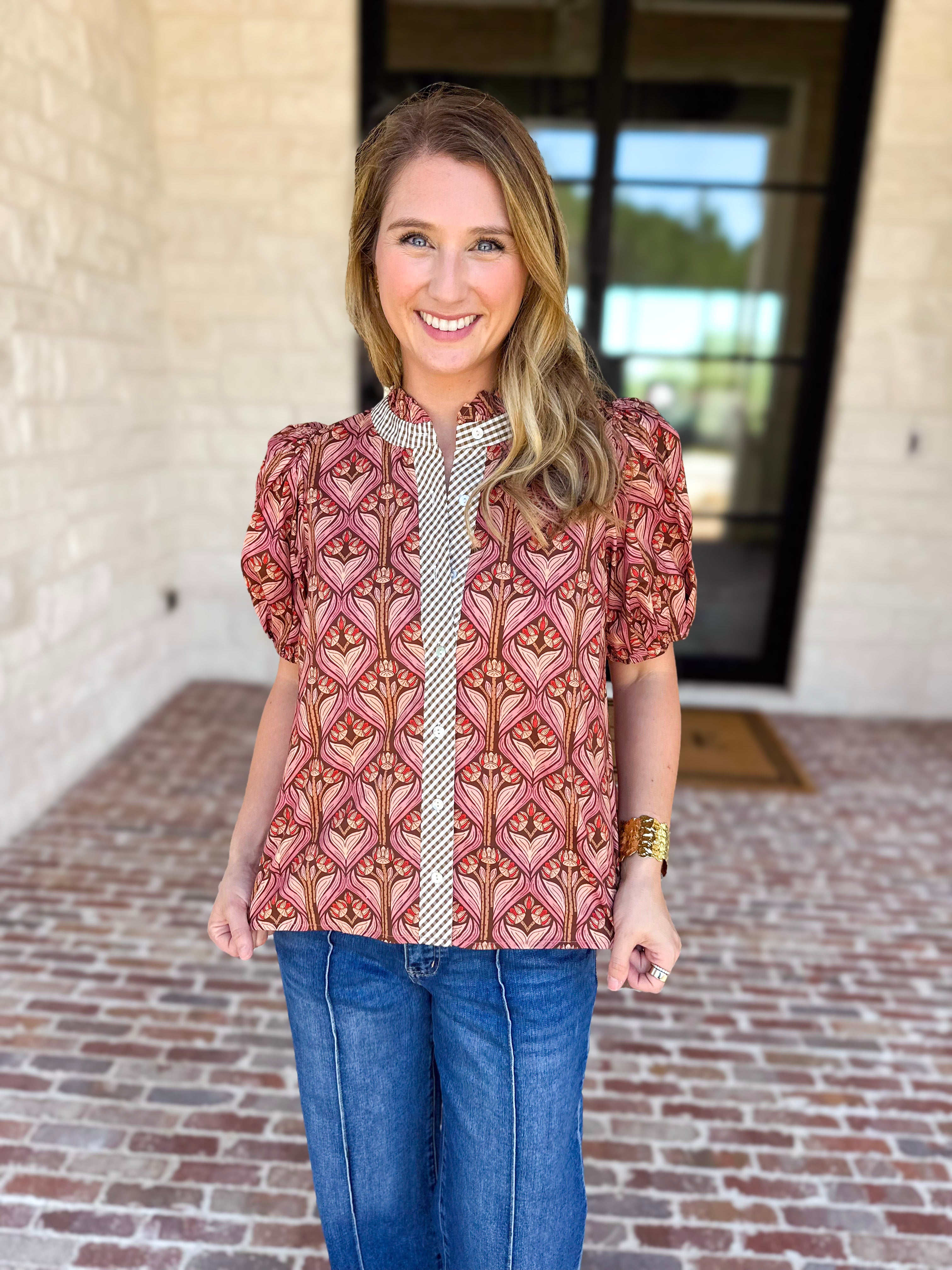 Rosewood Puff Sleeve Blouse-200 Fashion Blouses-ENTRO-July & June Women's Fashion Boutique Located in San Antonio, Texas