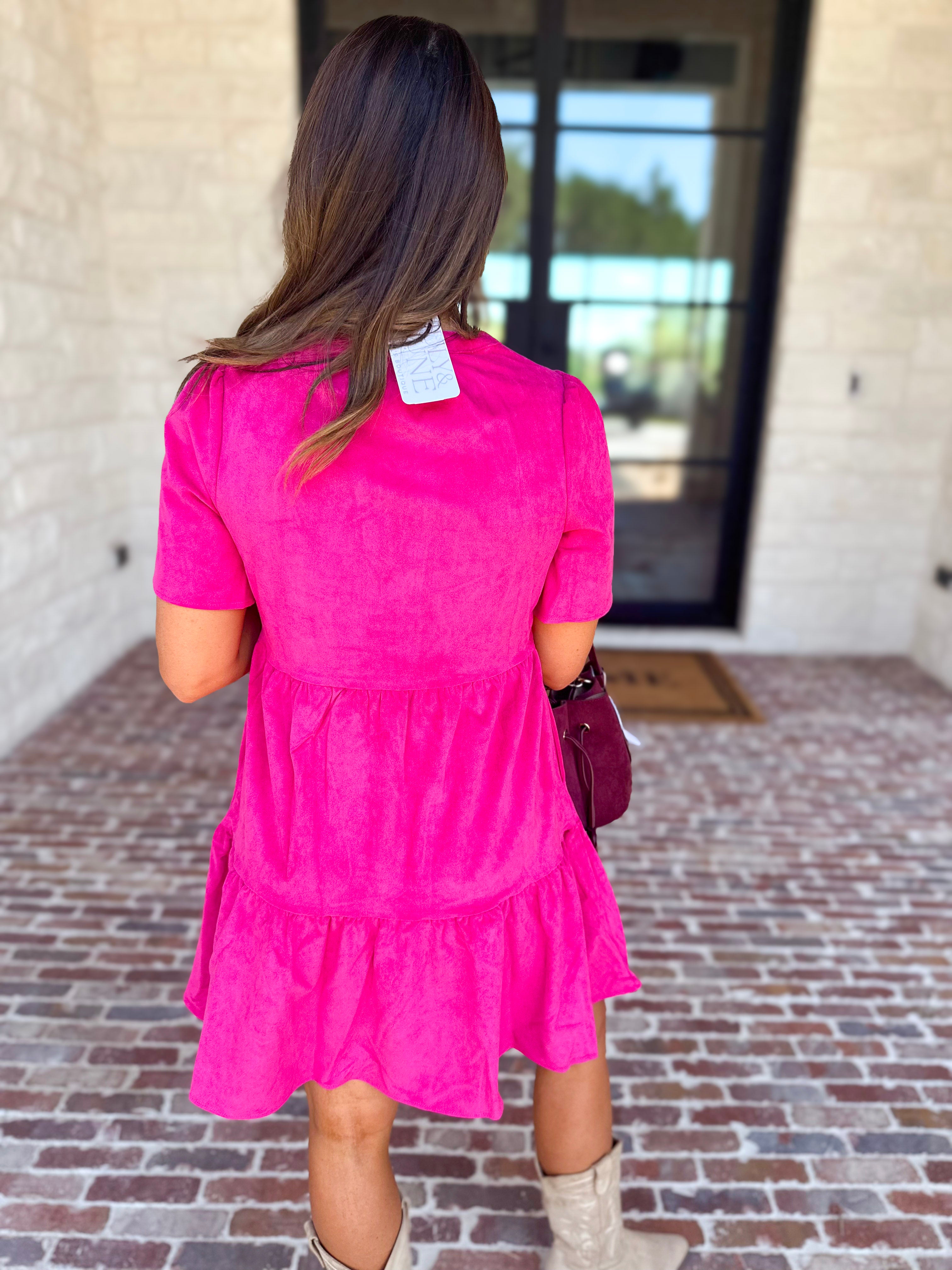 Mary Square - Soft Suede Mini Dress - Hot Pink-510 Mini-MARY SQUARE-July & June Women's Fashion Boutique Located in San Antonio, Texas