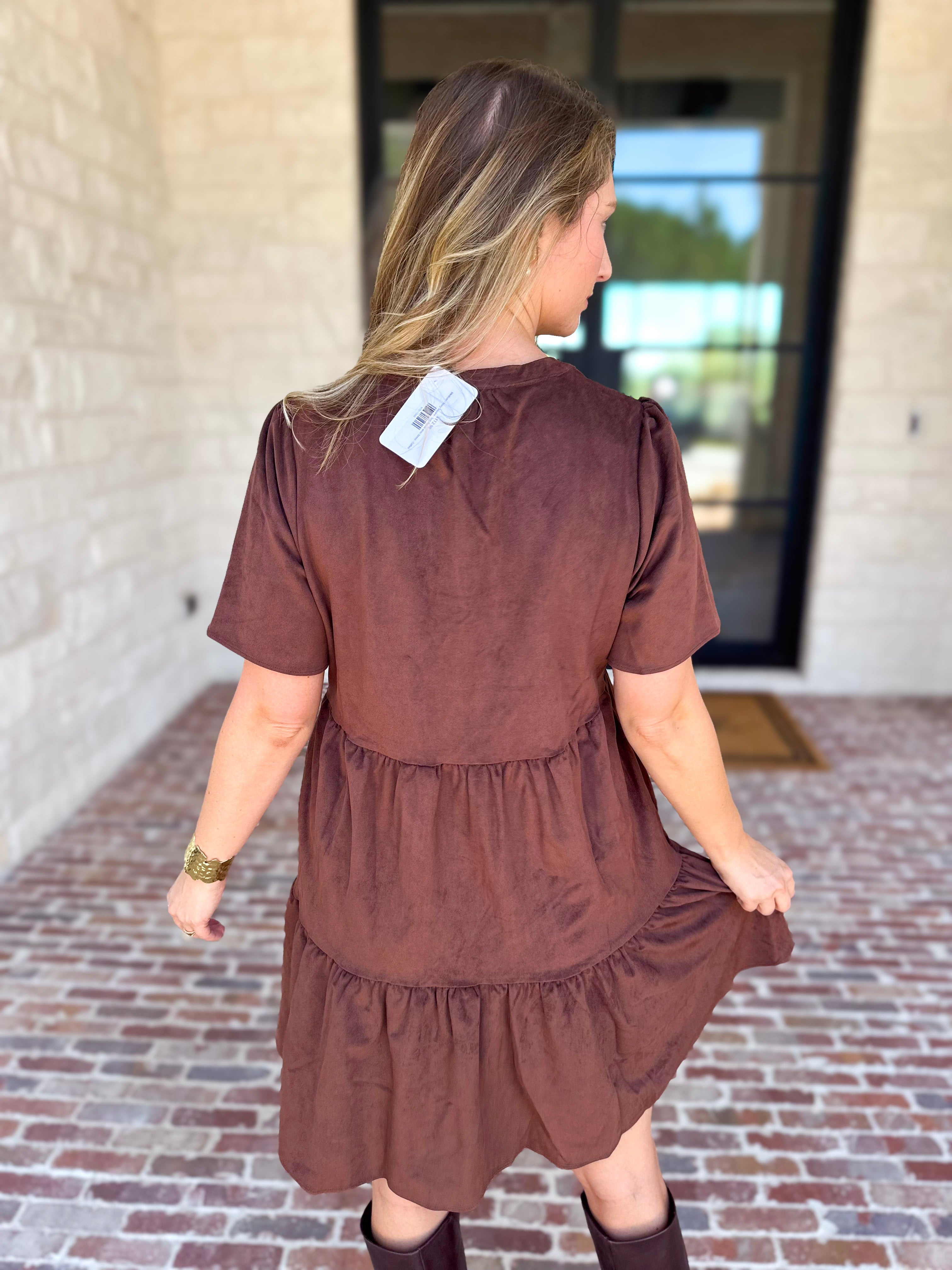 Mary Square - Soft Suede Mini Dress - Coffee-510 Mini-MARY SQUARE-July & June Women's Fashion Boutique Located in San Antonio, Texas