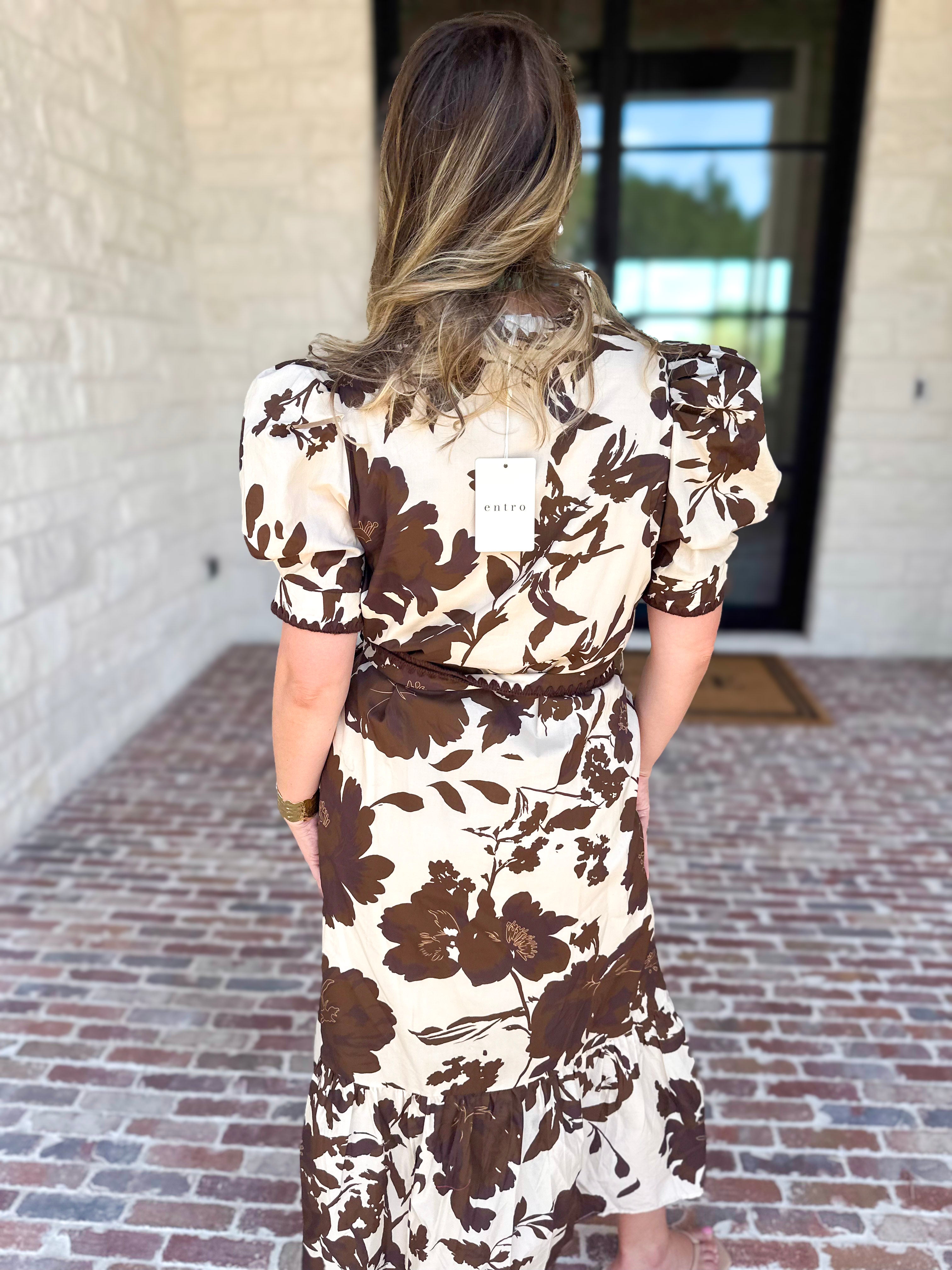 Mocha Magnolia Midi Dress-500 Midi-ENTRO-July & June Women's Fashion Boutique Located in San Antonio, Texas