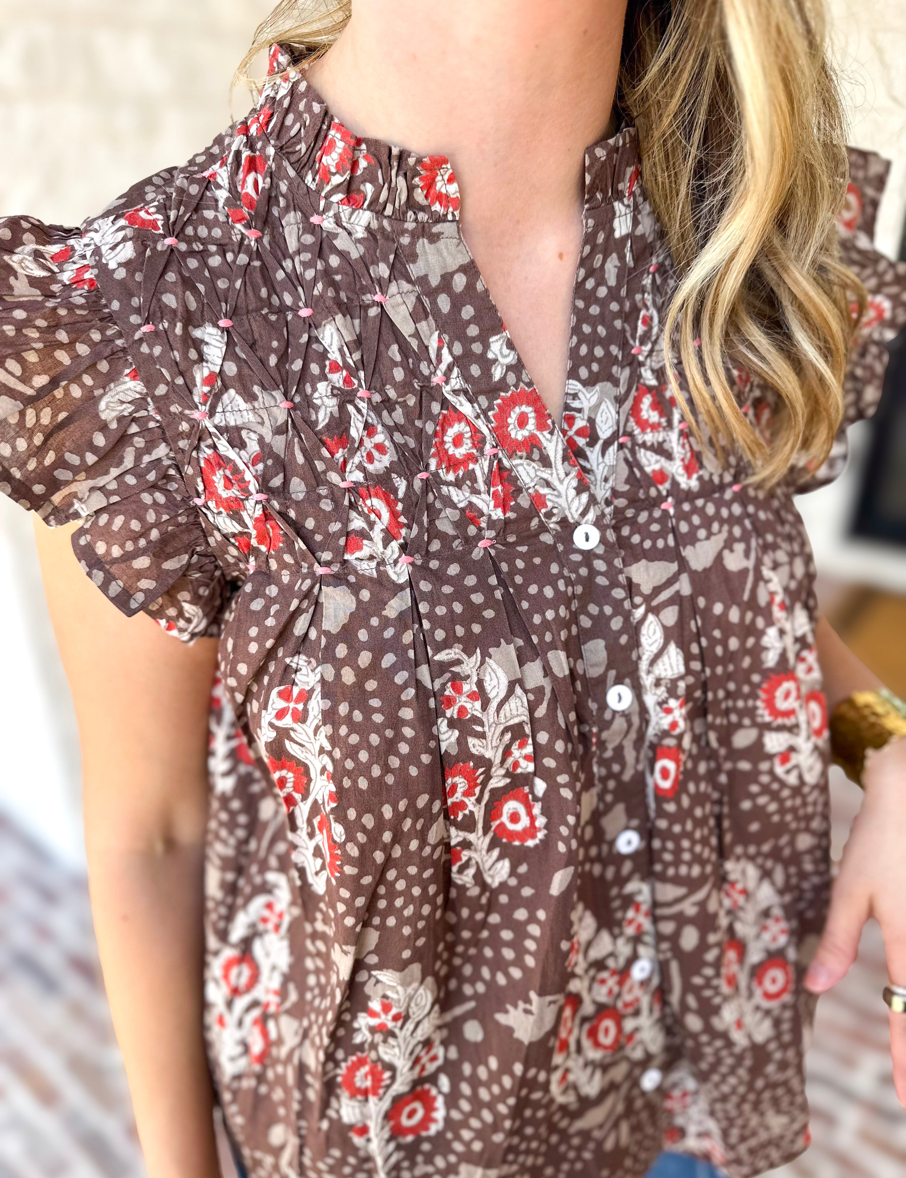 THML - Maison Autumn Floral Blouse-200 Fashion Blouses-THML-July & June Women's Fashion Boutique Located in San Antonio, Texas