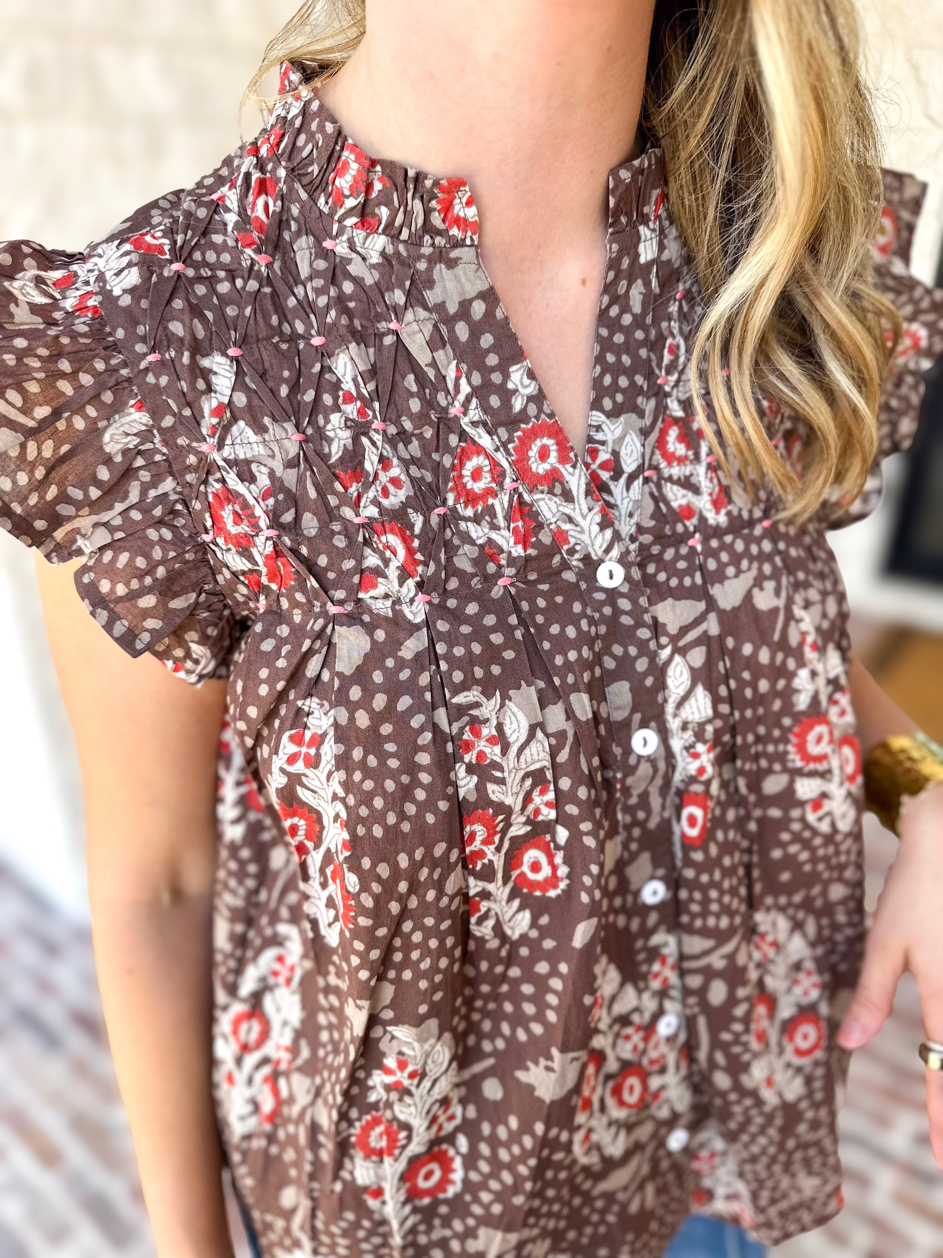 THML - Maison Autumn Floral Blouse-200 Fashion Blouses-THML-July & June Women's Fashion Boutique Located in San Antonio, Texas