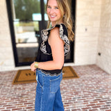 THML - Black Flutter Sleeve Embroidered Blouse-200 Fashion Blouses-THML-July & June Women's Fashion Boutique Located in San Antonio, Texas