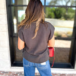 Liverpool - V-Neck Cinch Knit Top - Charcoal-230 Sweaters/Cardis-LIVERPOOL JEANS COMPANY-July & June Women's Fashion Boutique Located in San Antonio, Texas