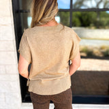Liverpool - V-Neck Cinch Knit Top - Toasted Tan-230 Sweaters/Cardis-LIVERPOOL JEANS COMPANY-July & June Women's Fashion Boutique Located in San Antonio, Texas
