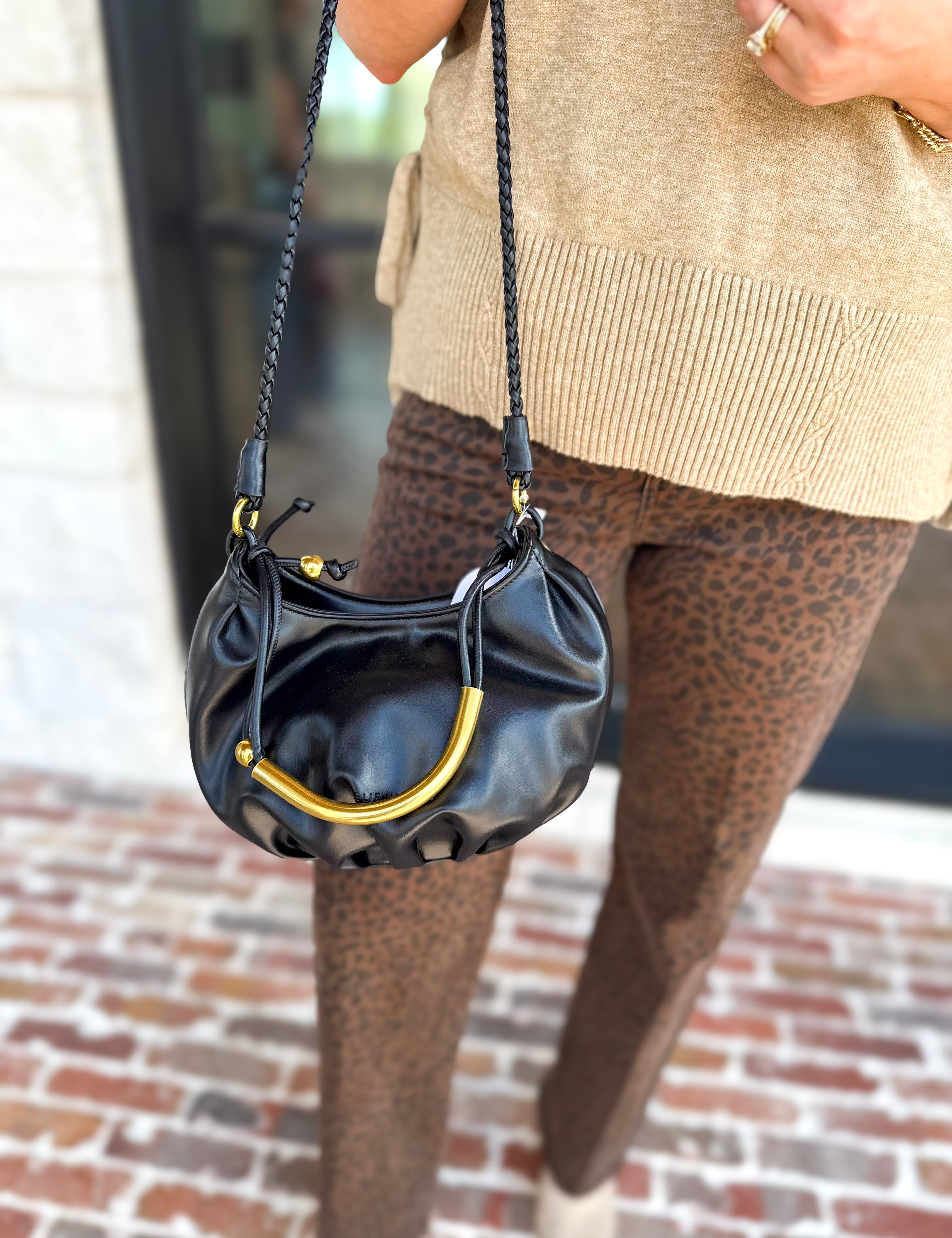 Dottie Gold Top Handle Bag - Black-130 Accessories-MELIE BIANCO-July & June Women's Fashion Boutique Located in San Antonio, Texas
