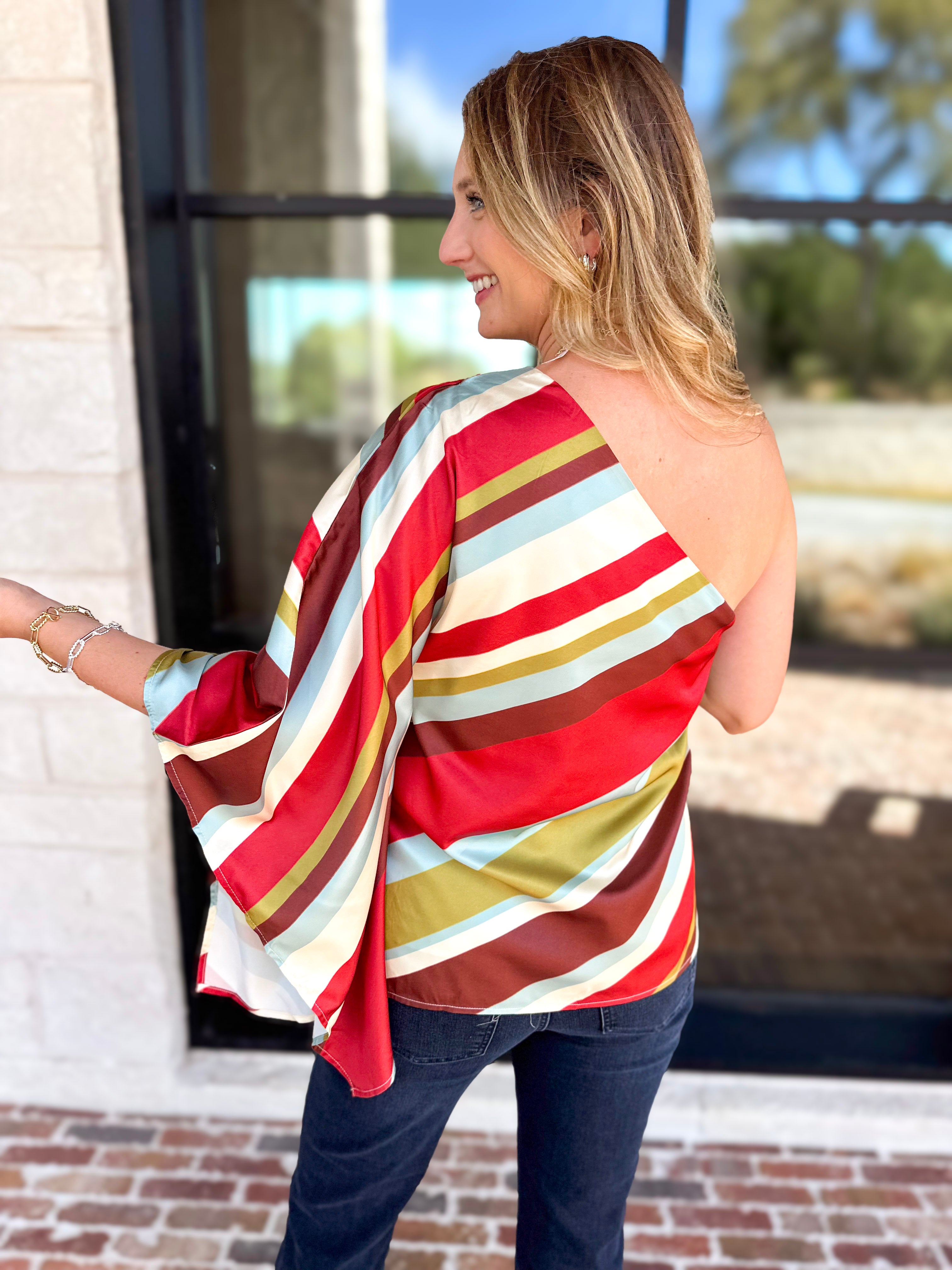 Color Rush One Shoulder Blouse-200 Fashion Blouses-TCEC-July & June Women's Fashion Boutique Located in San Antonio, Texas