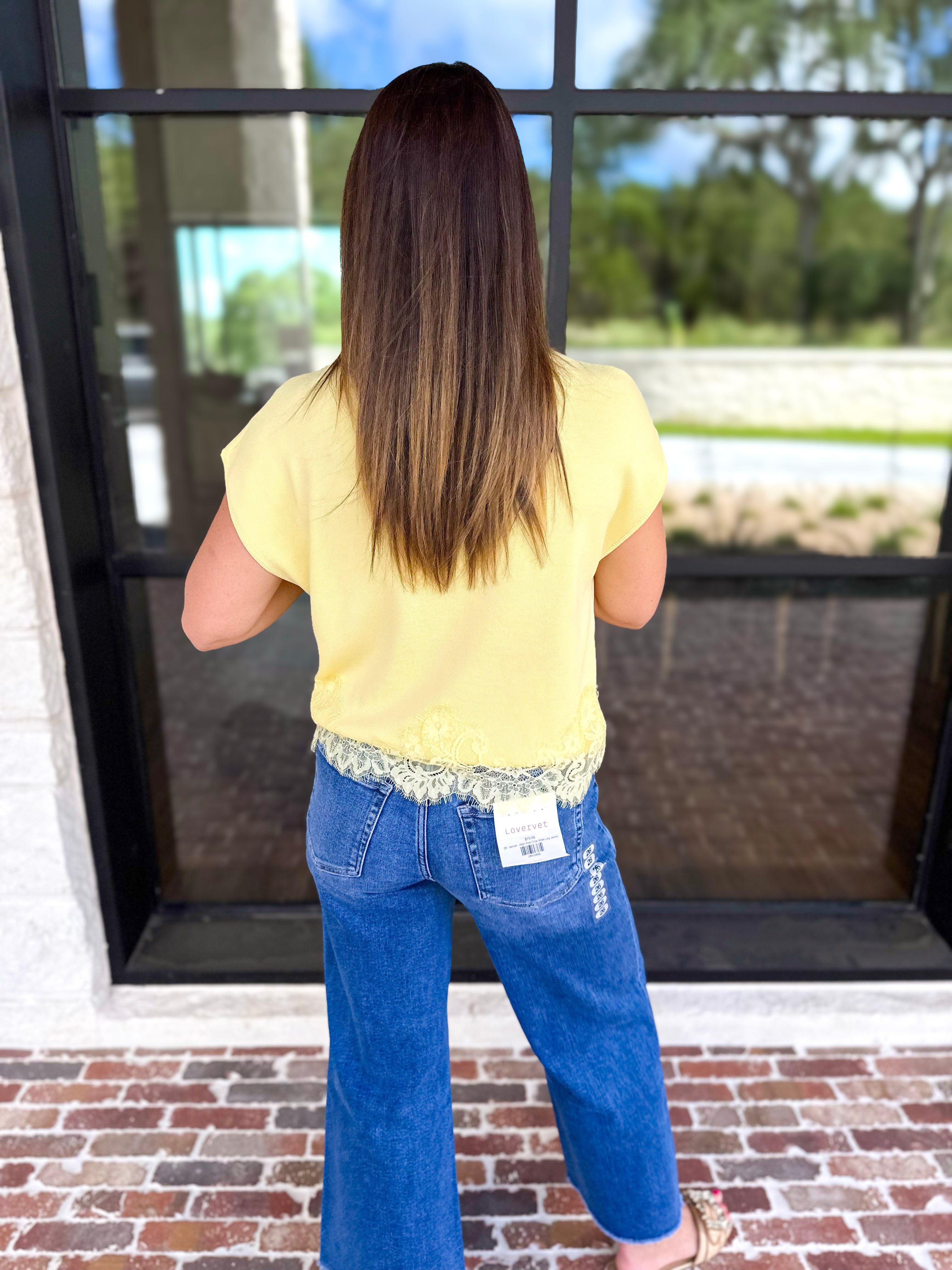 Collins Lace Trim Blouse - Lemon-200 Fashion Blouses-ENTRO-July & June Women's Fashion Boutique Located in San Antonio, Texas