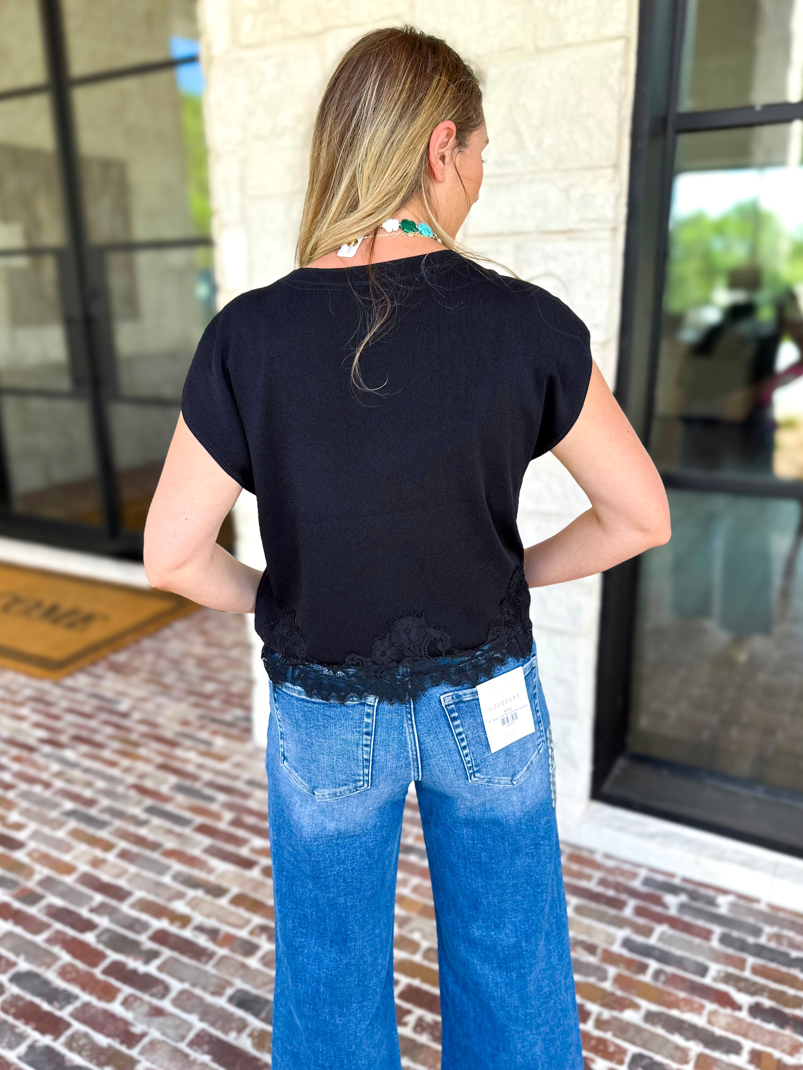 Collins Lace Trim Blouse - Black-200 Fashion Blouses-ENTRO-July & June Women's Fashion Boutique Located in San Antonio, Texas