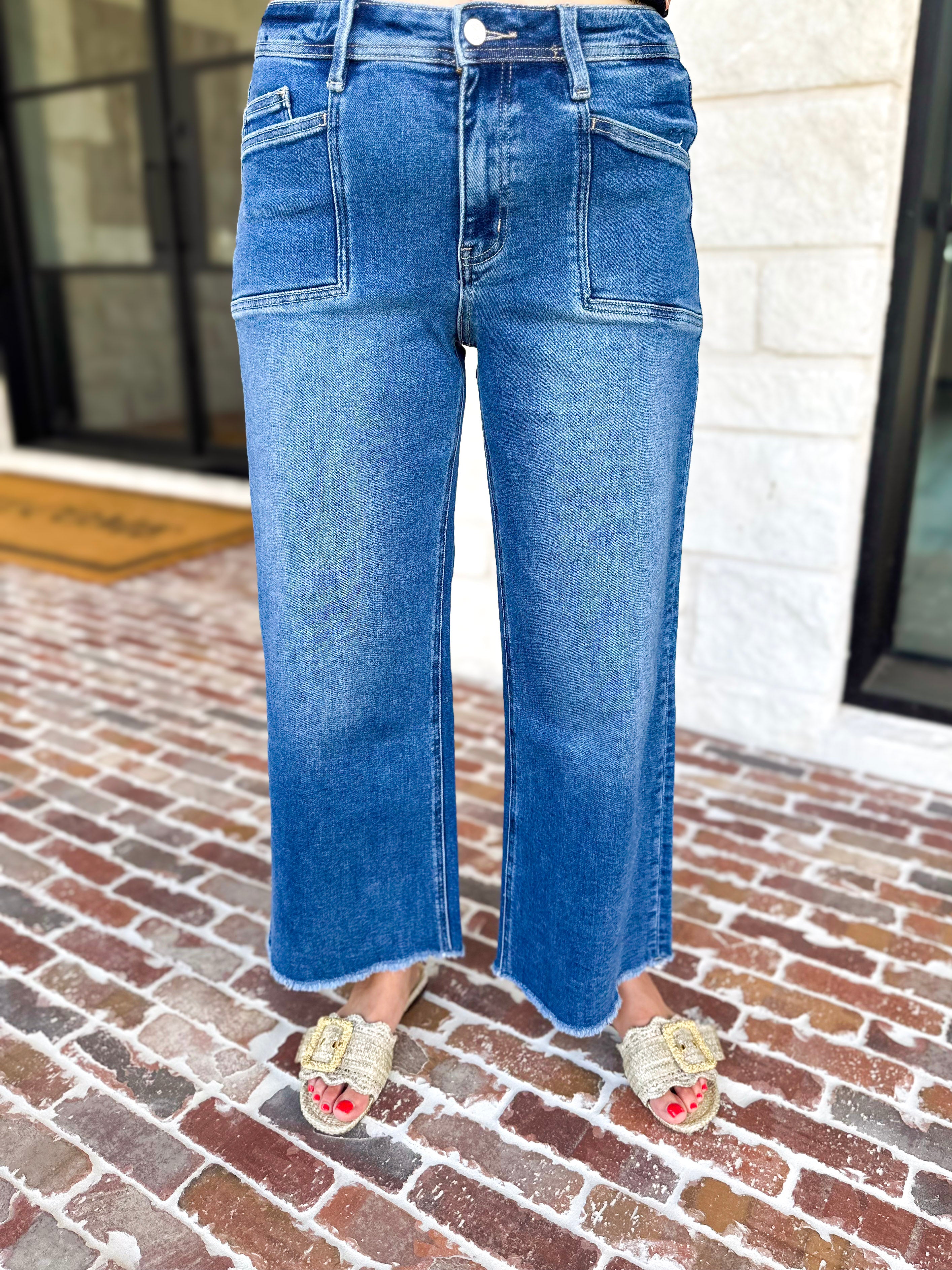 Vervet - High Rise Crop Wide Leg Jeans-400 Pants-VEVERT BY FLYING MONKEY-July & June Women's Fashion Boutique Located in San Antonio, Texas