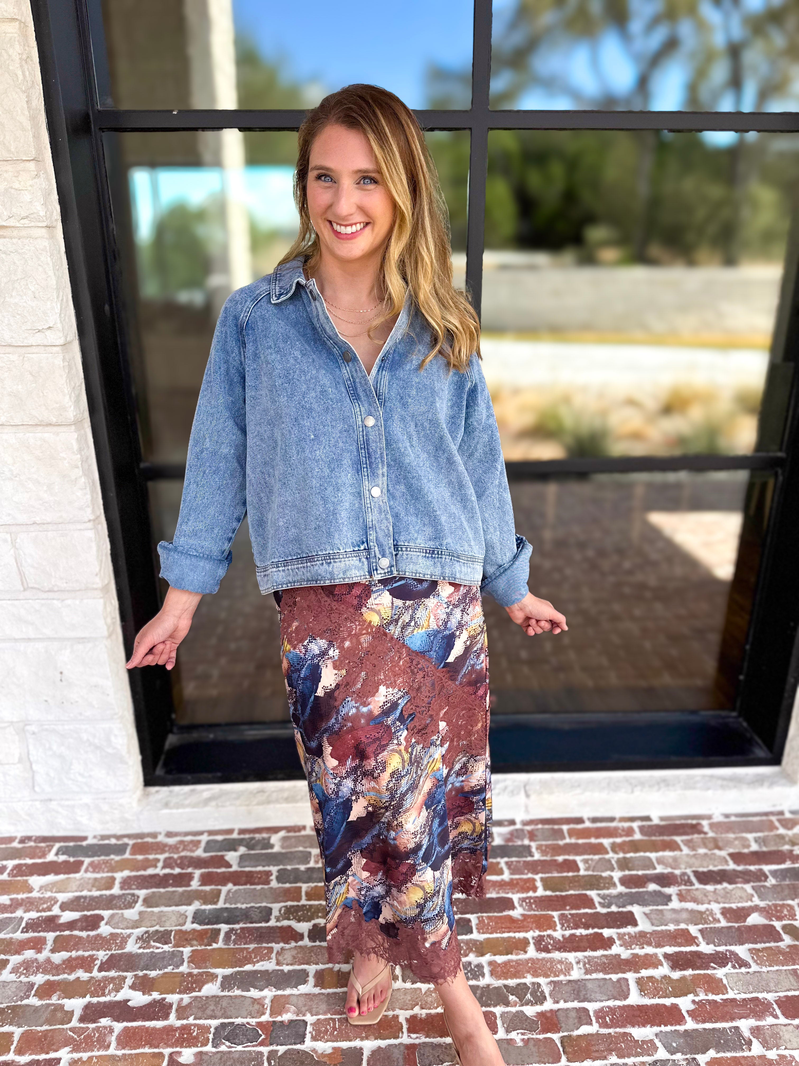 Weekend Signature Denim Shirt Jacket-200 Fashion Blouses-FATE-July & June Women's Fashion Boutique Located in San Antonio, Texas