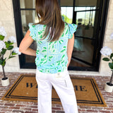 Mary Square - Lydia Trellis Tiles Blouse - Blue-200 Fashion Blouses-MARY SQUARE-July & June Women's Fashion Boutique Located in San Antonio, Texas