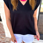 Casual Staples V-Neck Top - Black-210 Casual Blouses-ENTRO-July & June Women's Fashion Boutique Located in San Antonio, Texas