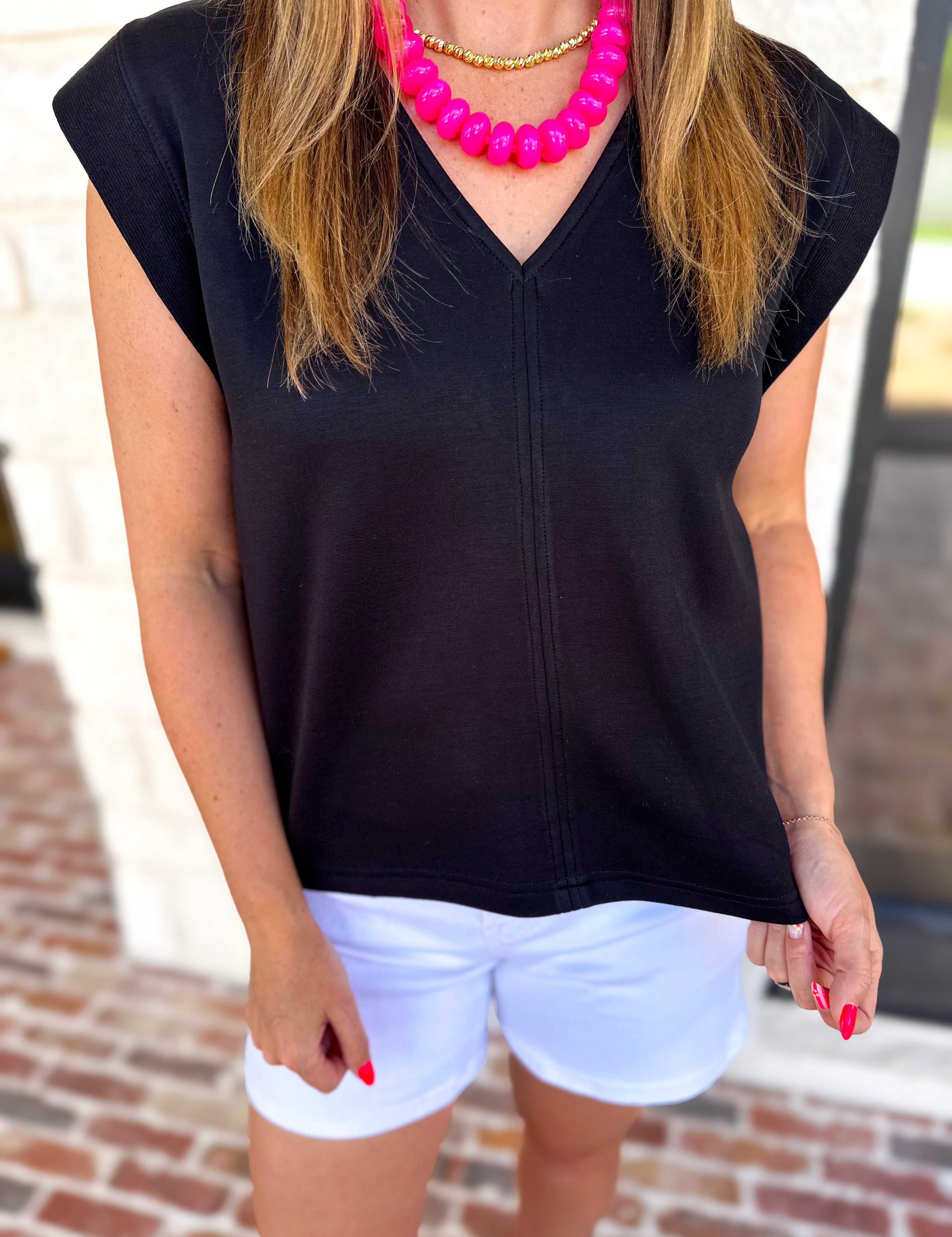 Casual Staples V-Neck Top - Black-210 Casual Blouses-ENTRO-July & June Women's Fashion Boutique Located in San Antonio, Texas