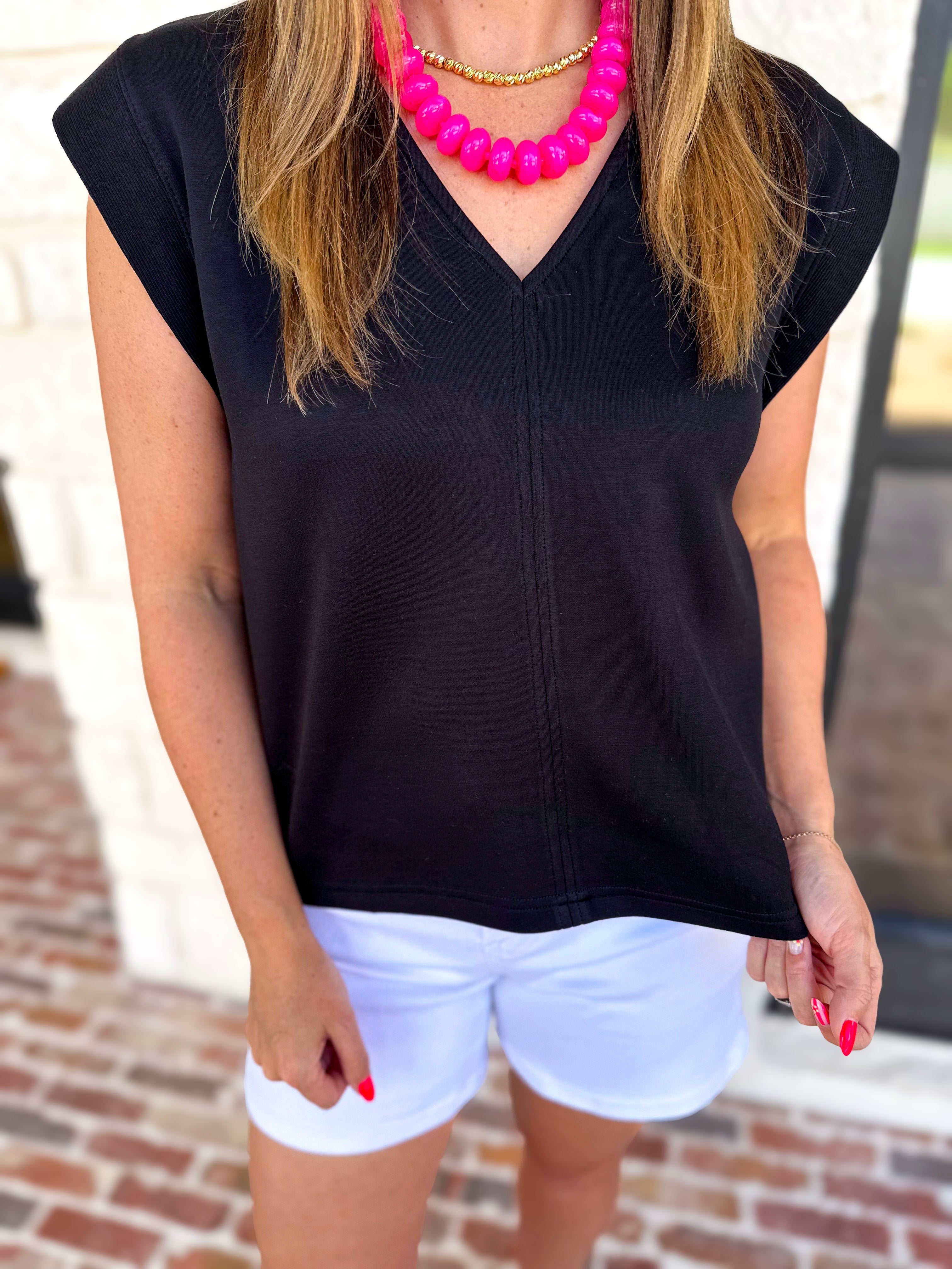 Casual Staples V-Neck Top - Black-210 Casual Blouses-ENTRO-July & June Women's Fashion Boutique Located in San Antonio, Texas
