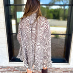 Feminine Flowy Ruffled Blouse - Mocha Zebra-200 Fashion Blouses-TCEC-July & June Women's Fashion Boutique Located in San Antonio, Texas