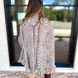 Feminine Flowy Ruffled Blouse - Mocha Zebra-200 Fashion Blouses-TCEC-July & June Women's Fashion Boutique Located in San Antonio, Texas