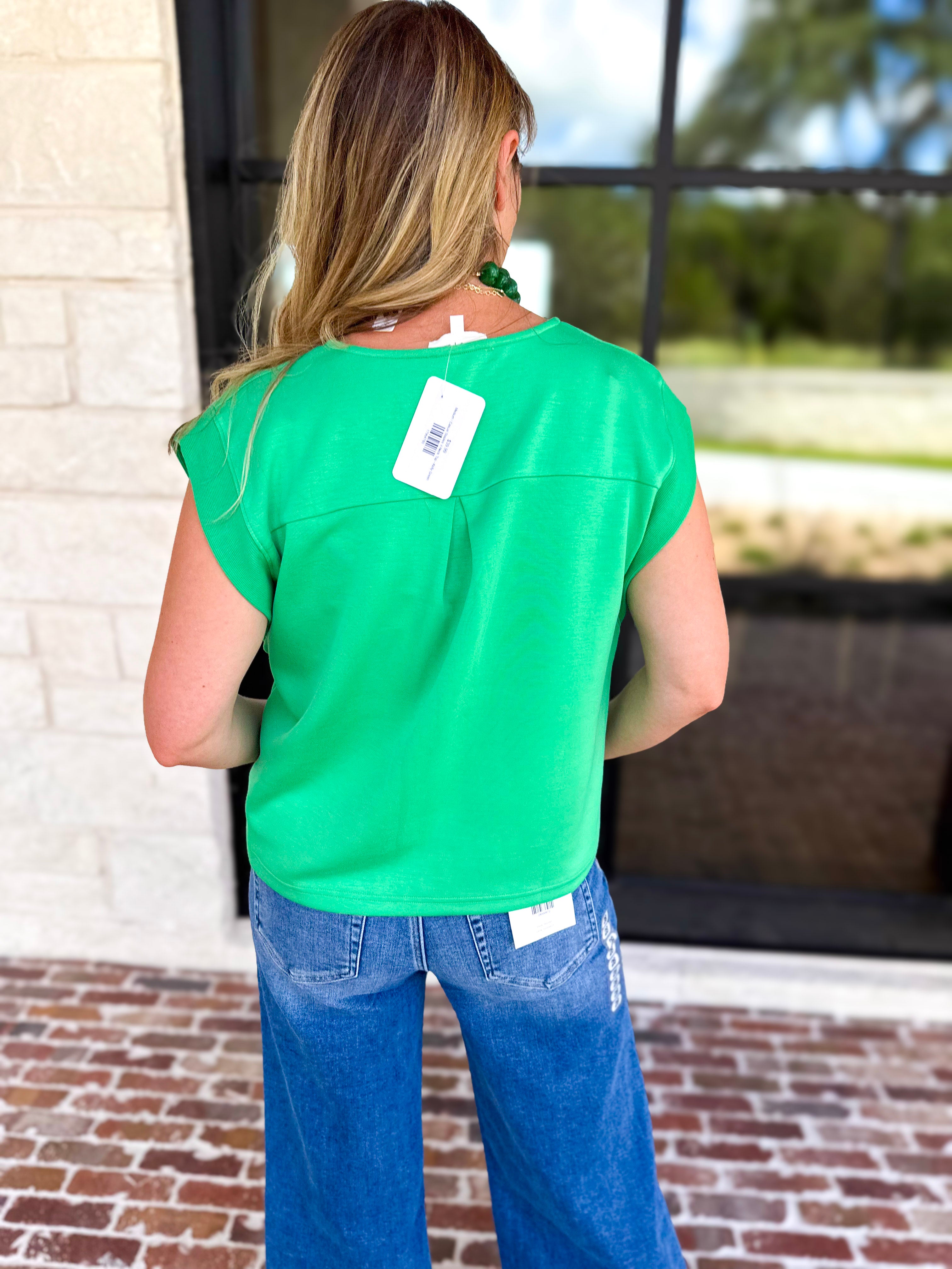 Casual Staples V-Neck Top - Kelly Green-210 Casual Blouses-ENTRO-July & June Women's Fashion Boutique Located in San Antonio, Texas
