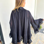 Feminine Flowy Ruffled Blouse - Black-200 Fashion Blouses-TCEC-July & June Women's Fashion Boutique Located in San Antonio, Texas