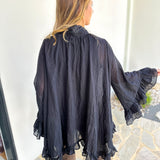 Feminine Flowy Ruffled Blouse - Black-200 Fashion Blouses-TCEC-July & June Women's Fashion Boutique Located in San Antonio, Texas