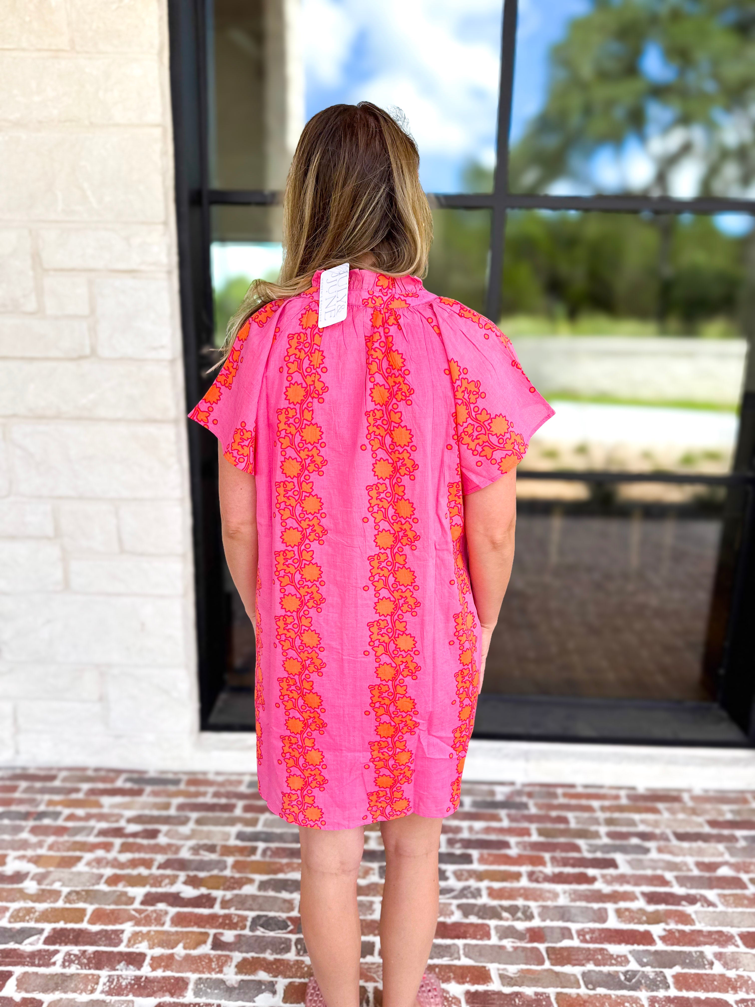 THML - Bold Floral Shift Mini Dress - Pink-510 Mini-THML-July & June Women's Fashion Boutique Located in San Antonio, Texas