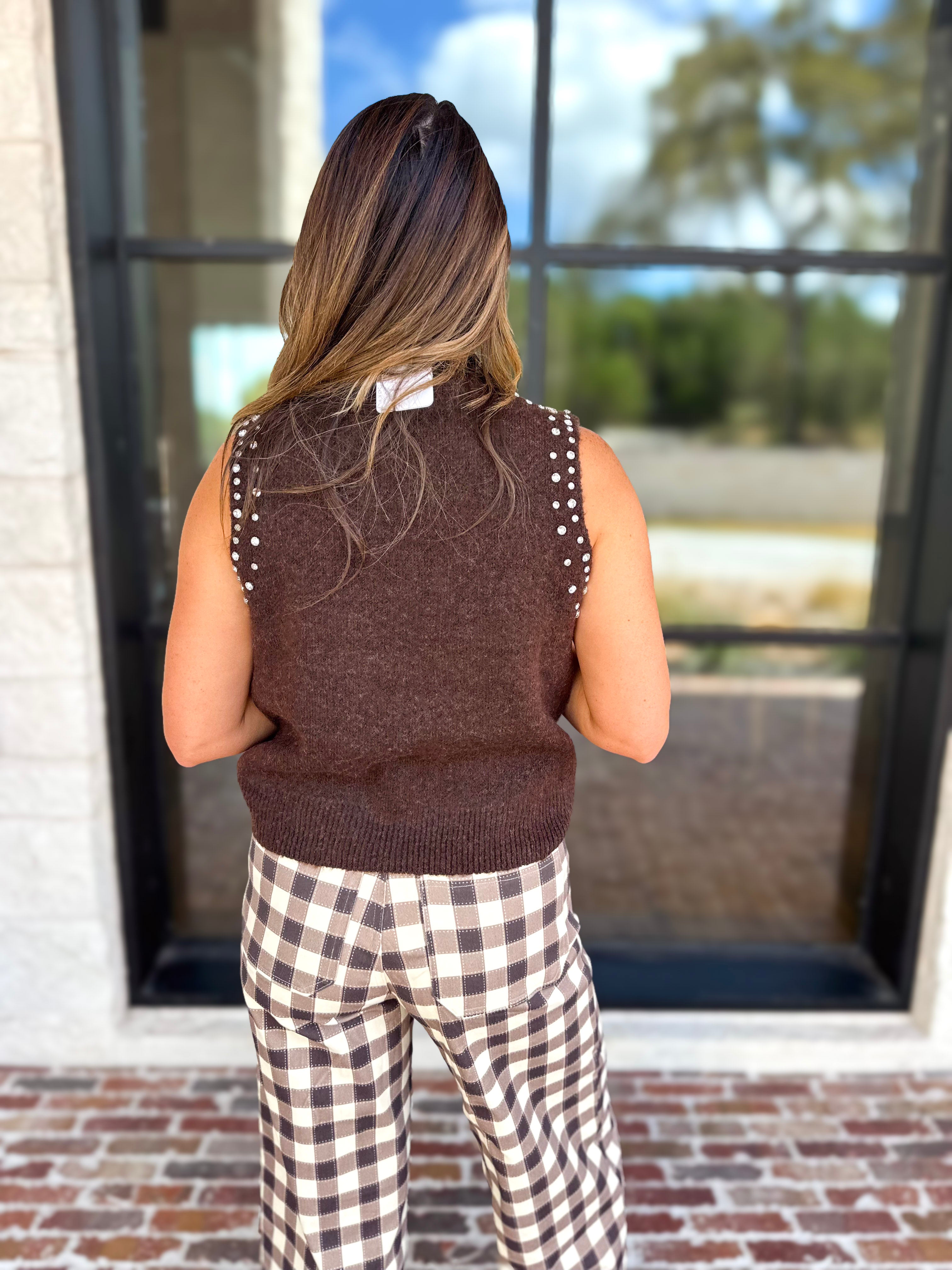 Happy Hour Embellished Sweater Tank-200 Fashion Blouses-ENTRO-July & June Women's Fashion Boutique Located in San Antonio, Texas