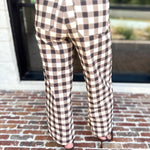 Mocha Cream Checkered Pants-400 Pants-ENTRO-July & June Women's Fashion Boutique Located in San Antonio, Texas