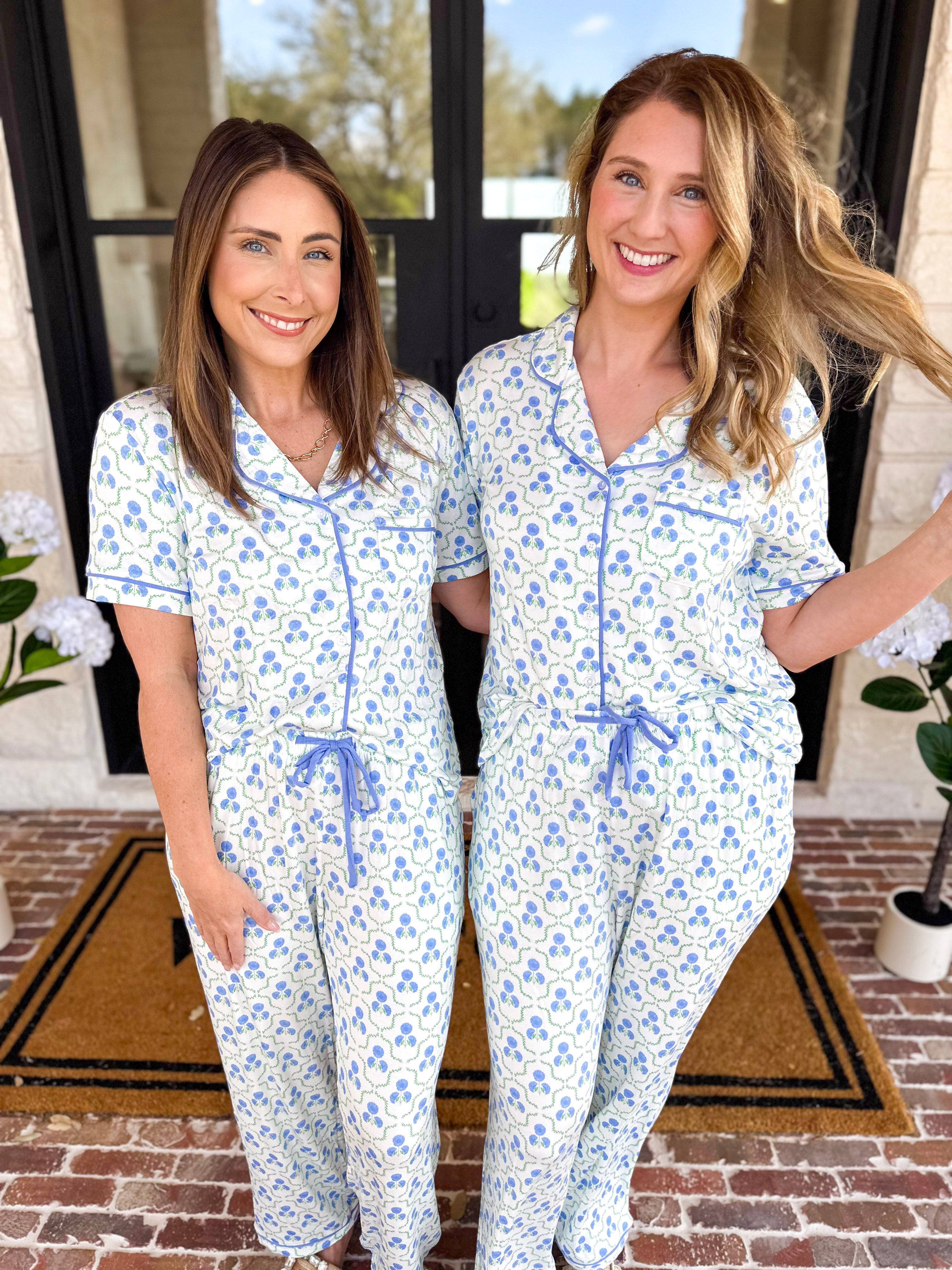 Mary Square - Sweet Blue Lattice PJ Set-300 Athleisure/Lounge-MARY SQUARE-July & June Women's Fashion Boutique Located in San Antonio, Texas