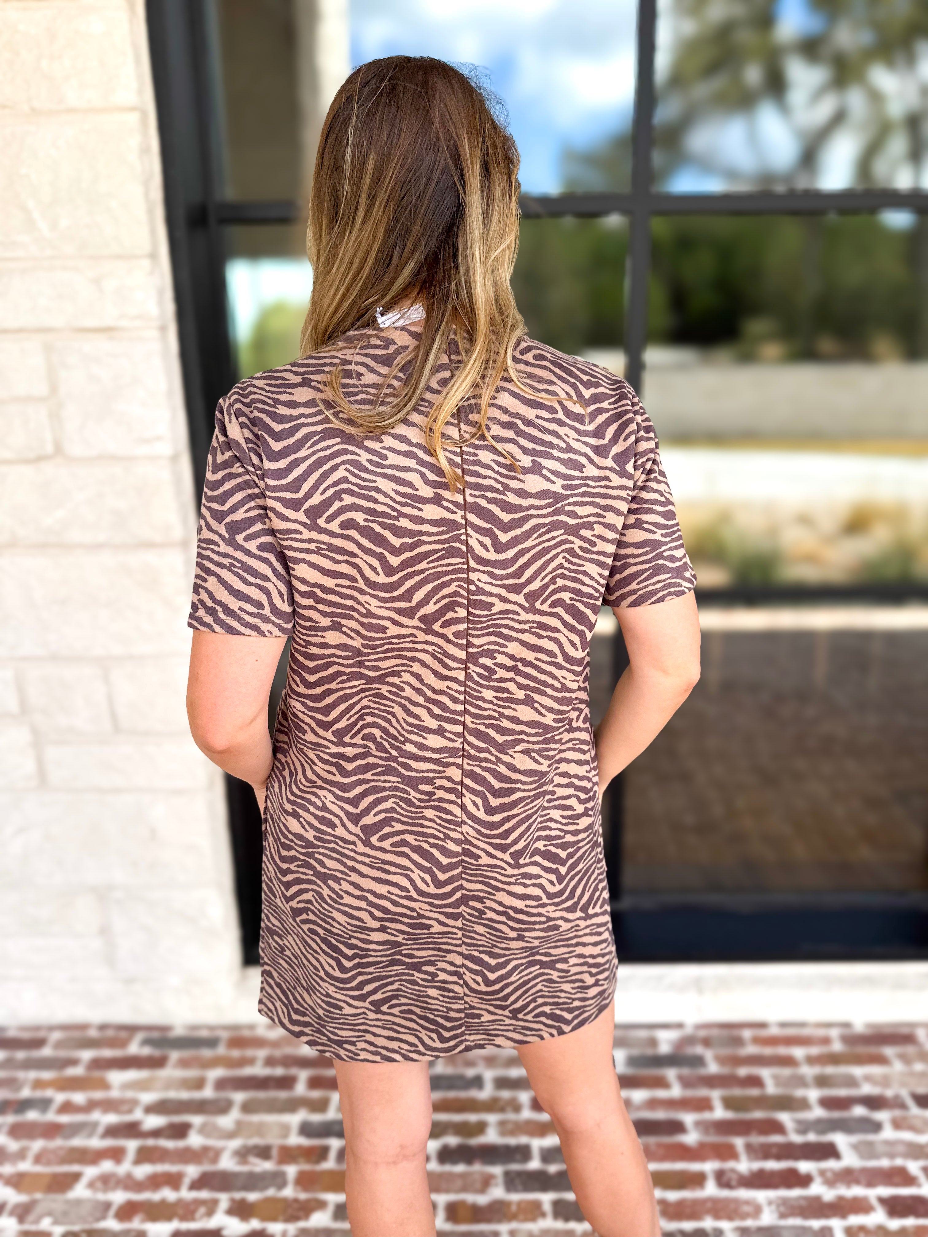 Mocha Zebra Print Mini Dress-510 Mini-FATE-July & June Women's Fashion Boutique Located in San Antonio, Texas