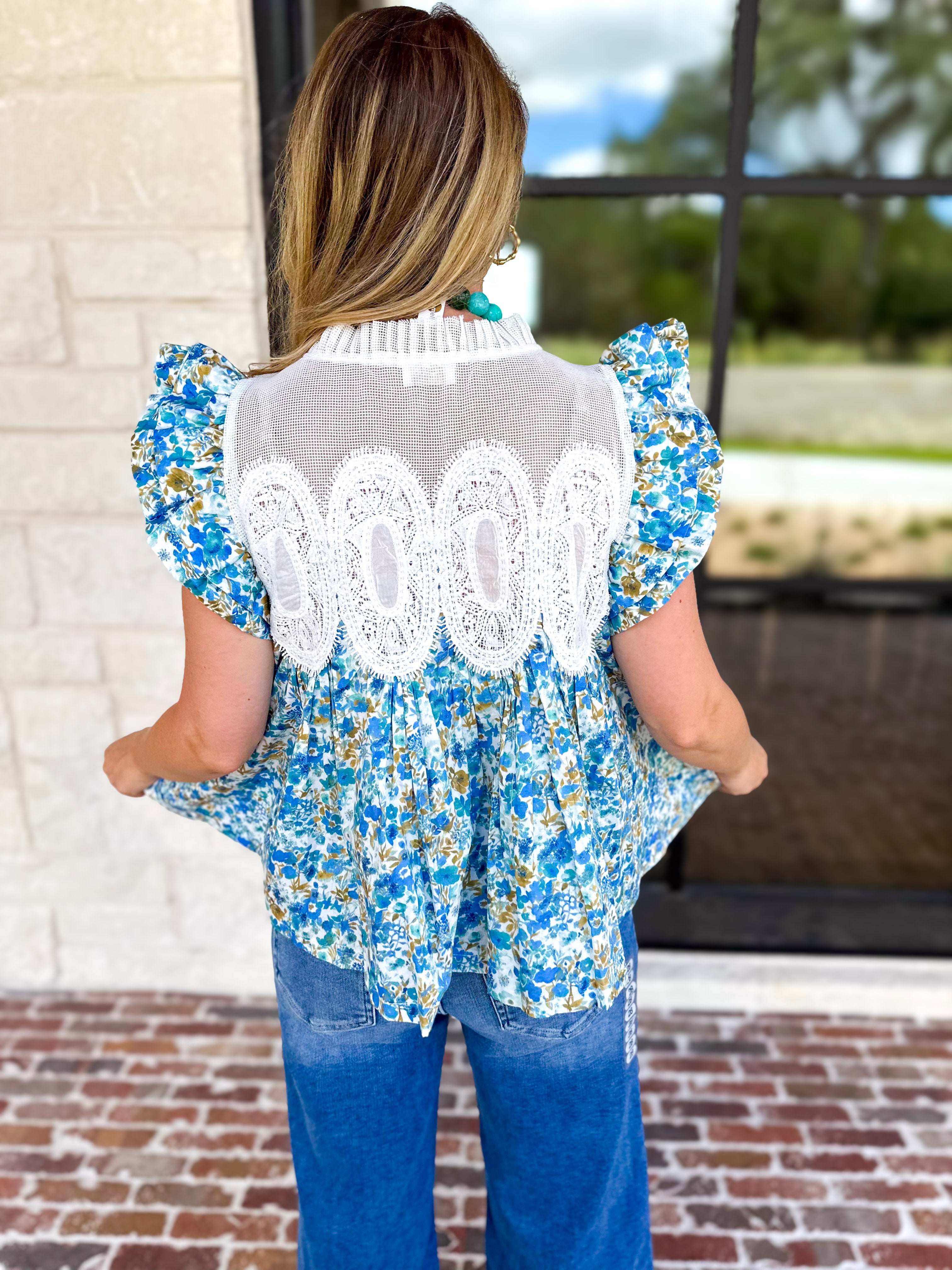 Floral Fields Lace Blouse-200 Fashion Blouses-FATE-July & June Women's Fashion Boutique Located in San Antonio, Texas