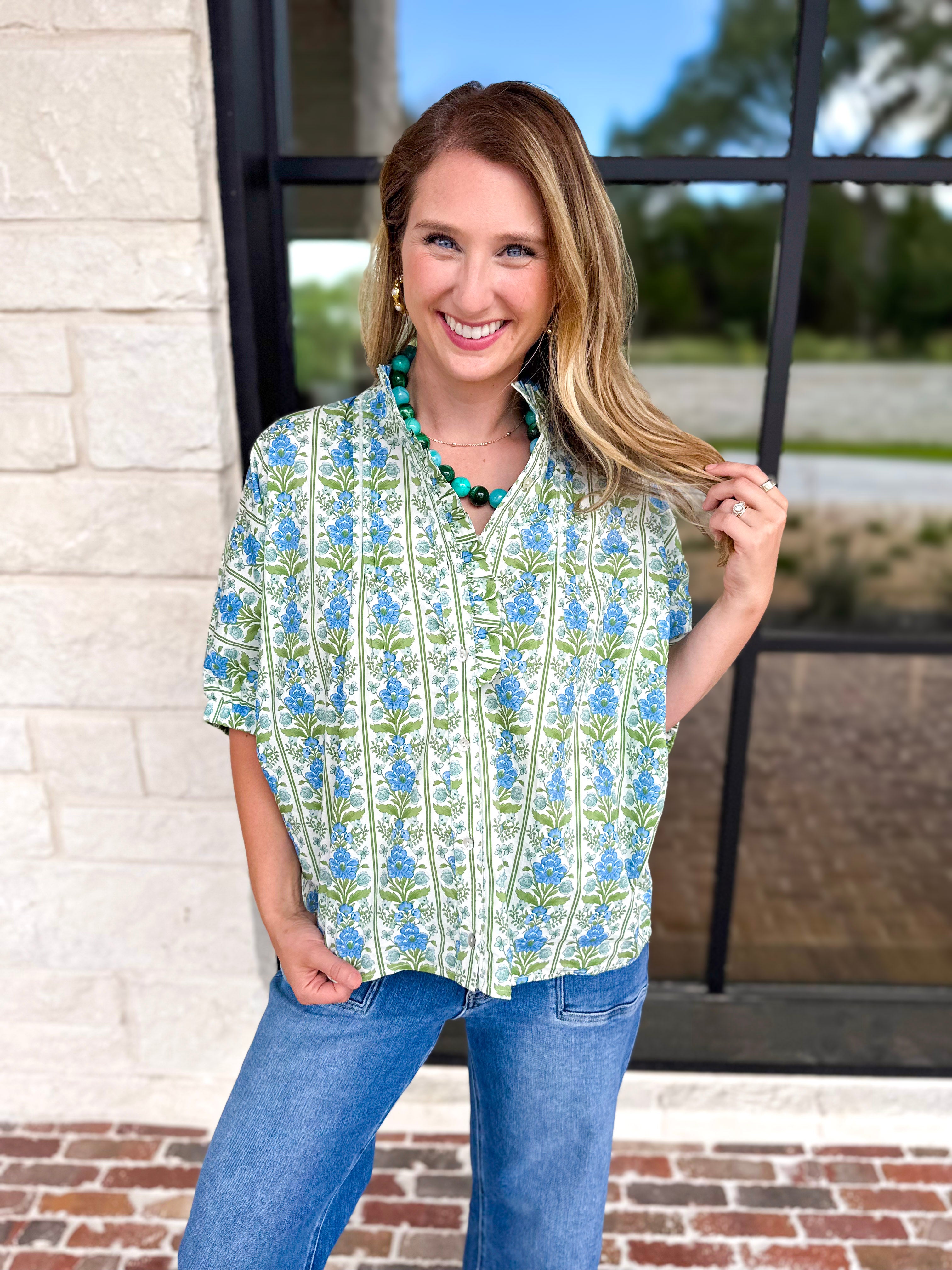 Fresh Air Floral Blouse-200 Fashion Blouses-ENTRO-July & June Women's Fashion Boutique Located in San Antonio, Texas