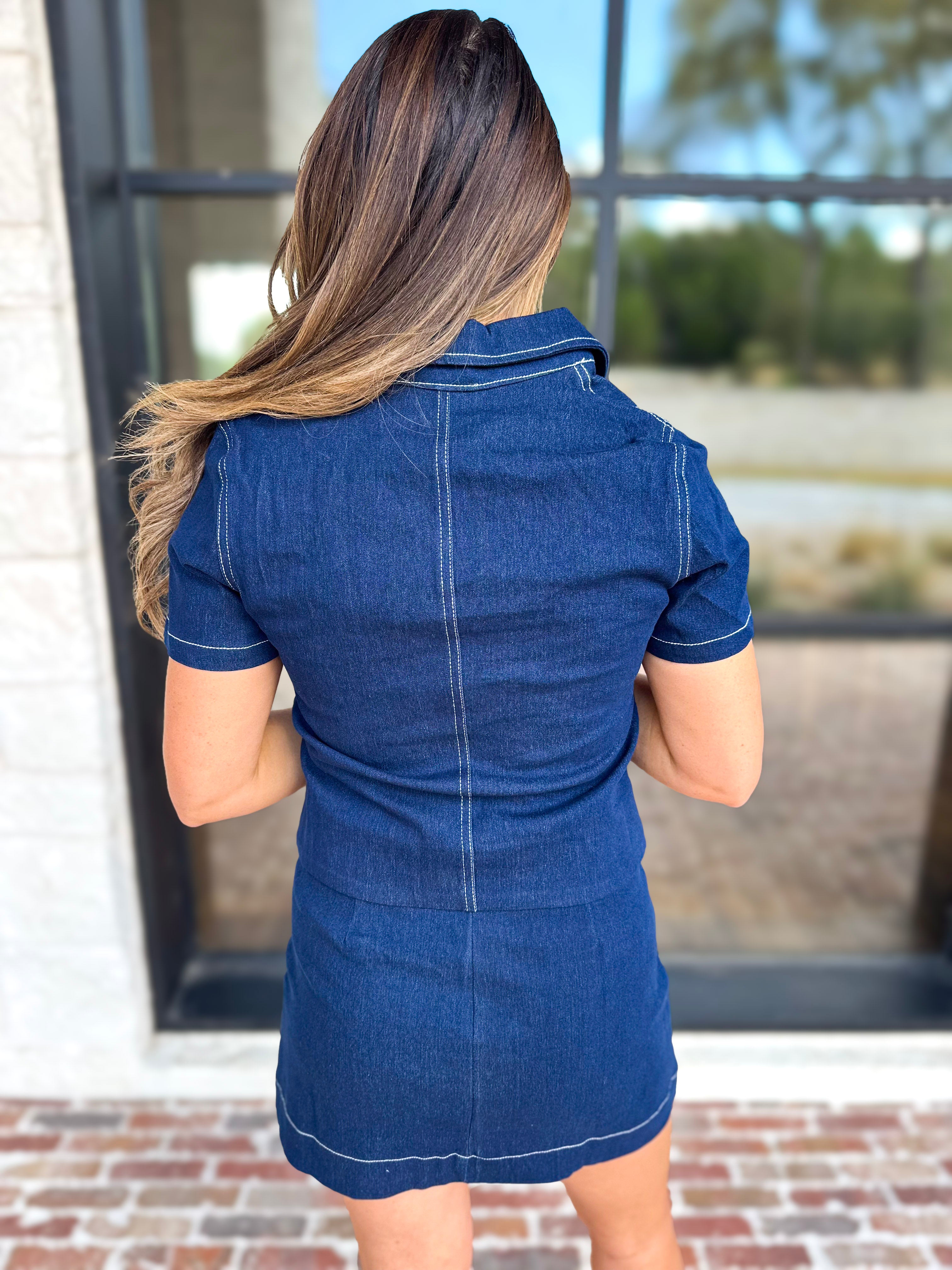 Kendall Fit and Flare Denim Top-200 Fashion Blouses-TCEC-July & June Women's Fashion Boutique Located in San Antonio, Texas