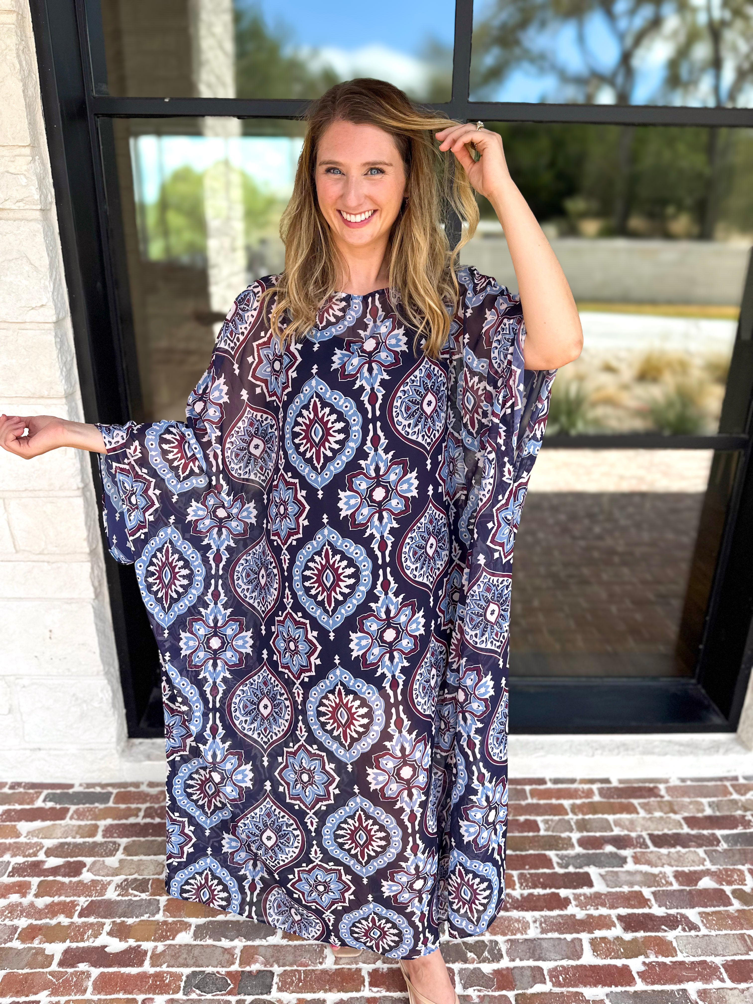 Easy Escape Caftan Midi Dress-500 Midi-TCEC-July & June Women's Fashion Boutique Located in San Antonio, Texas