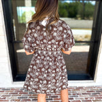 Mocha Floral Cinched Mini Dress-510 Mini-FATE-July & June Women's Fashion Boutique Located in San Antonio, Texas