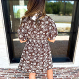 Mocha Floral Cinched Mini Dress-510 Mini-FATE-July & June Women's Fashion Boutique Located in San Antonio, Texas