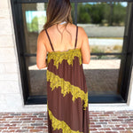Colette Feminine Lace Midi Dress - Brown & Chartreuse-500 Midi-TCEC-July & June Women's Fashion Boutique Located in San Antonio, Texas