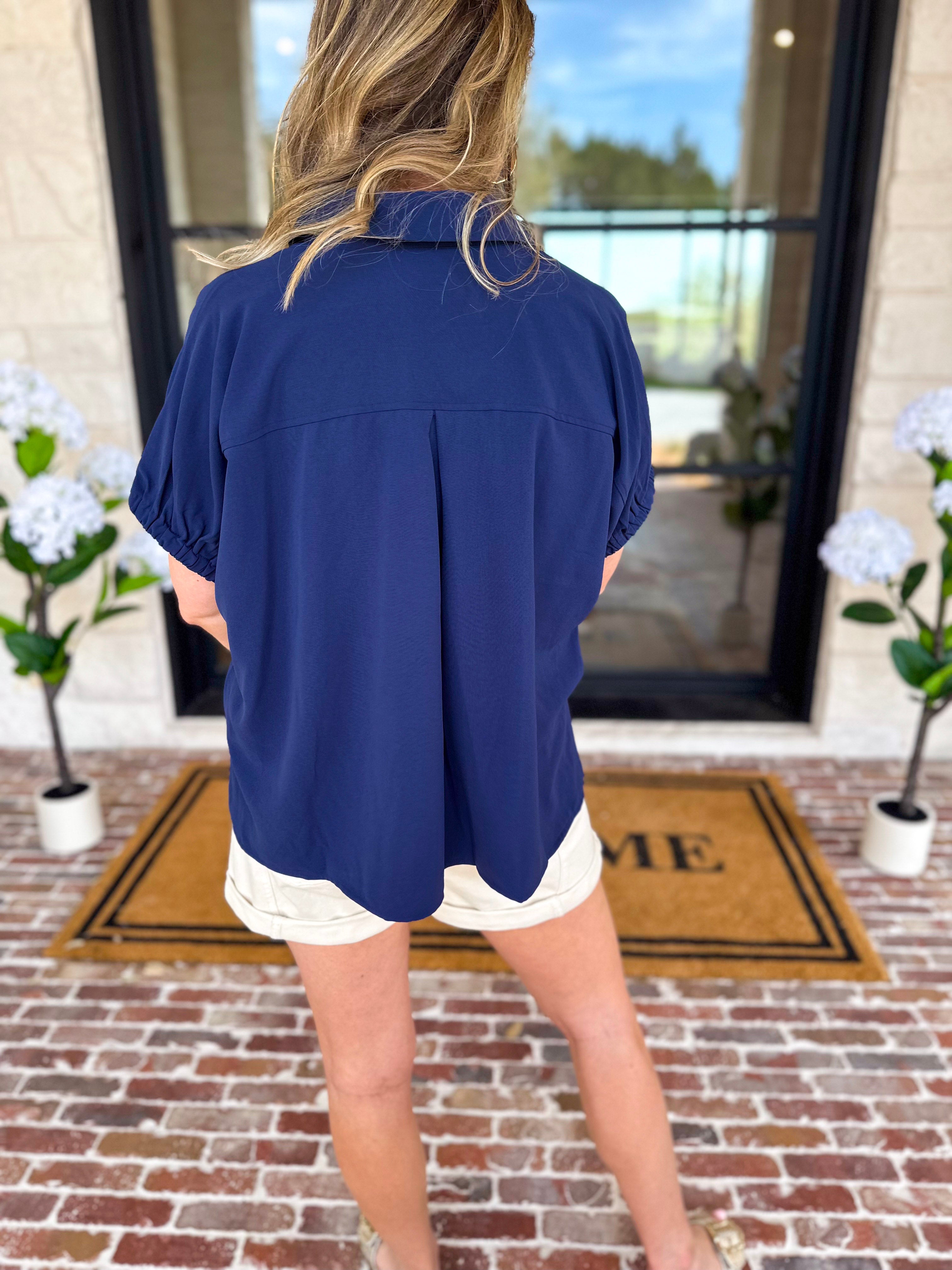 The Modern Classic Blouse - Navy-200 Fashion Blouses-ENTRO-July & June Women's Fashion Boutique Located in San Antonio, Texas