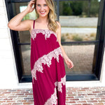 Colette Feminine Lace Midi Dress - Burgundy & Blush-500 Midi-TCEC-July & June Women's Fashion Boutique Located in San Antonio, Texas