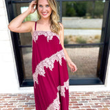 Colette Feminine Lace Midi Dress - Burgundy & Blush-500 Midi-TCEC-July & June Women's Fashion Boutique Located in San Antonio, Texas