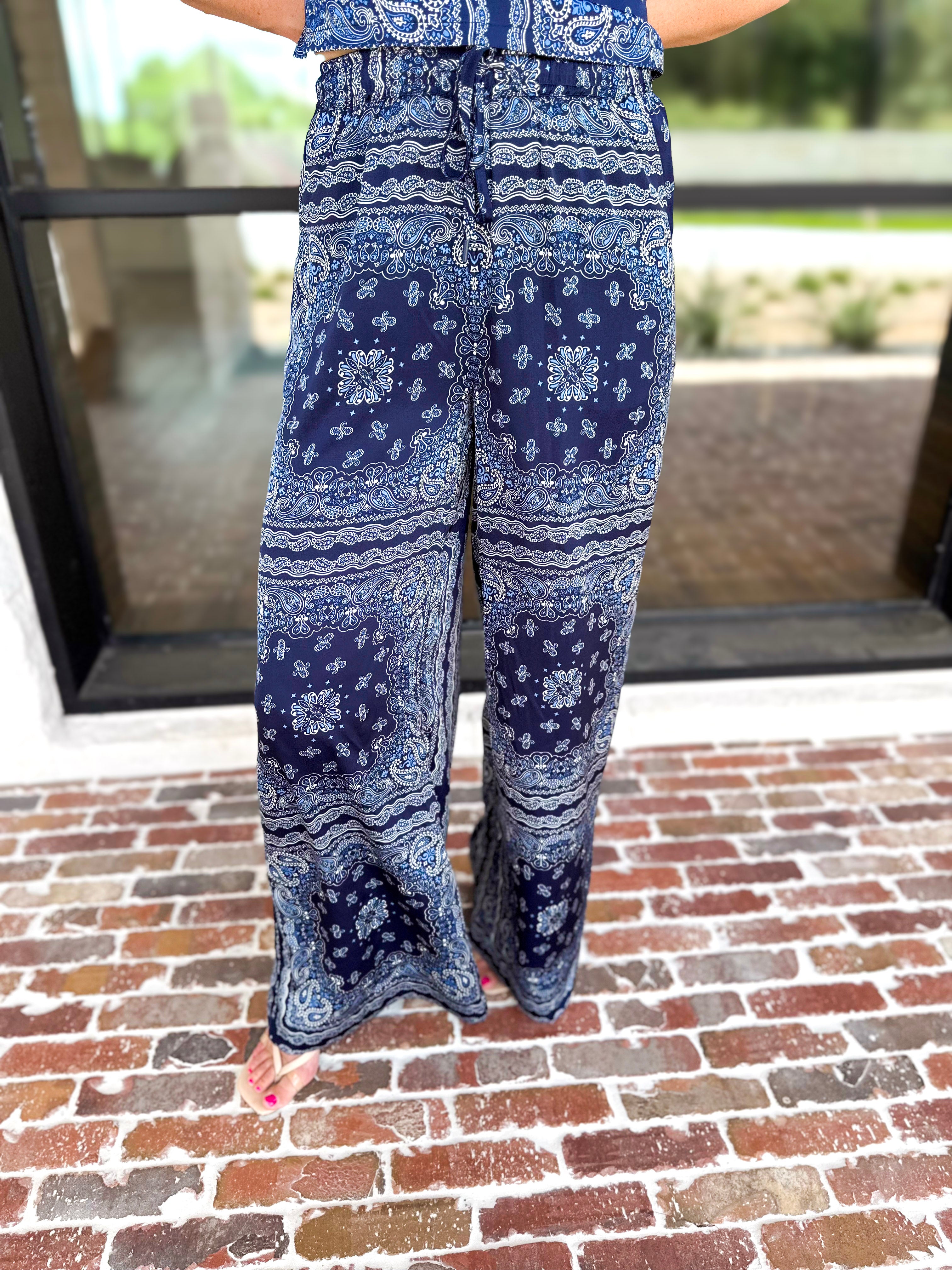 Navy Bandana Pants Set-500 Midi-SKIES ARE BLUE-July & June Women's Fashion Boutique Located in San Antonio, Texas