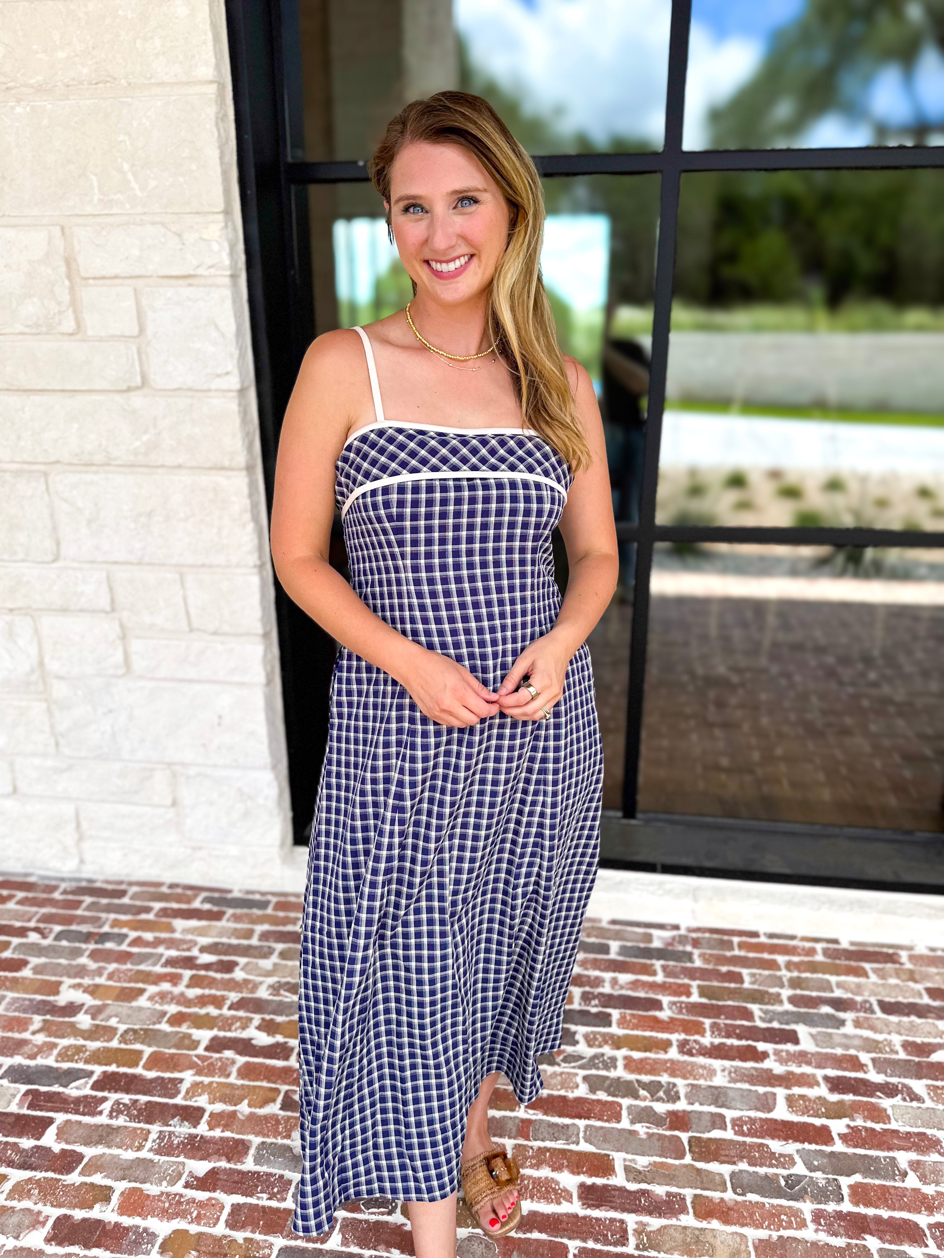 Bayside Navy Midi Dress-500 Midi-ENTRO-July & June Women's Fashion Boutique Located in San Antonio, Texas