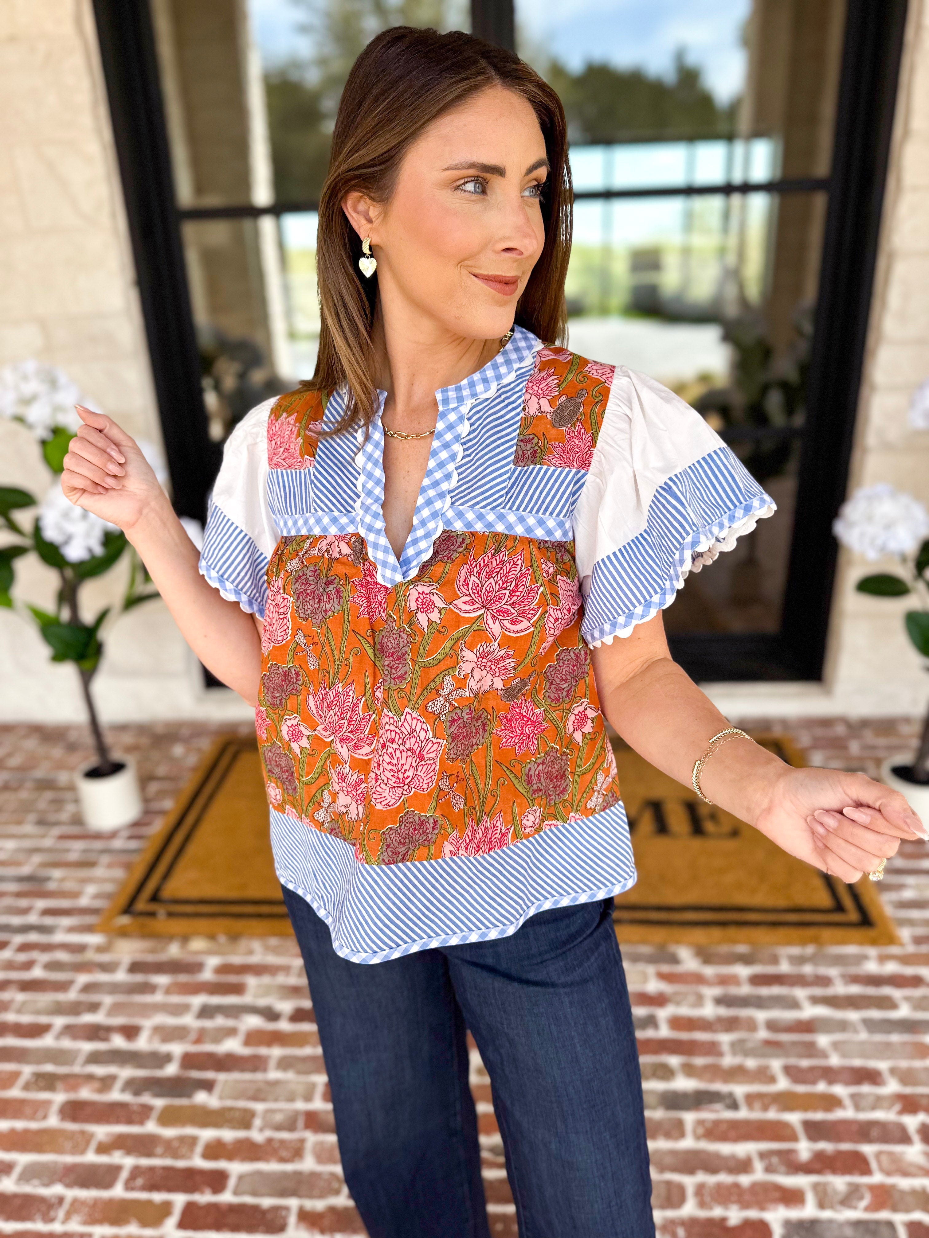 THML - Neutral Garden Blouse-200 Fashion Blouses-THML-July & June Women's Fashion Boutique Located in San Antonio, Texas