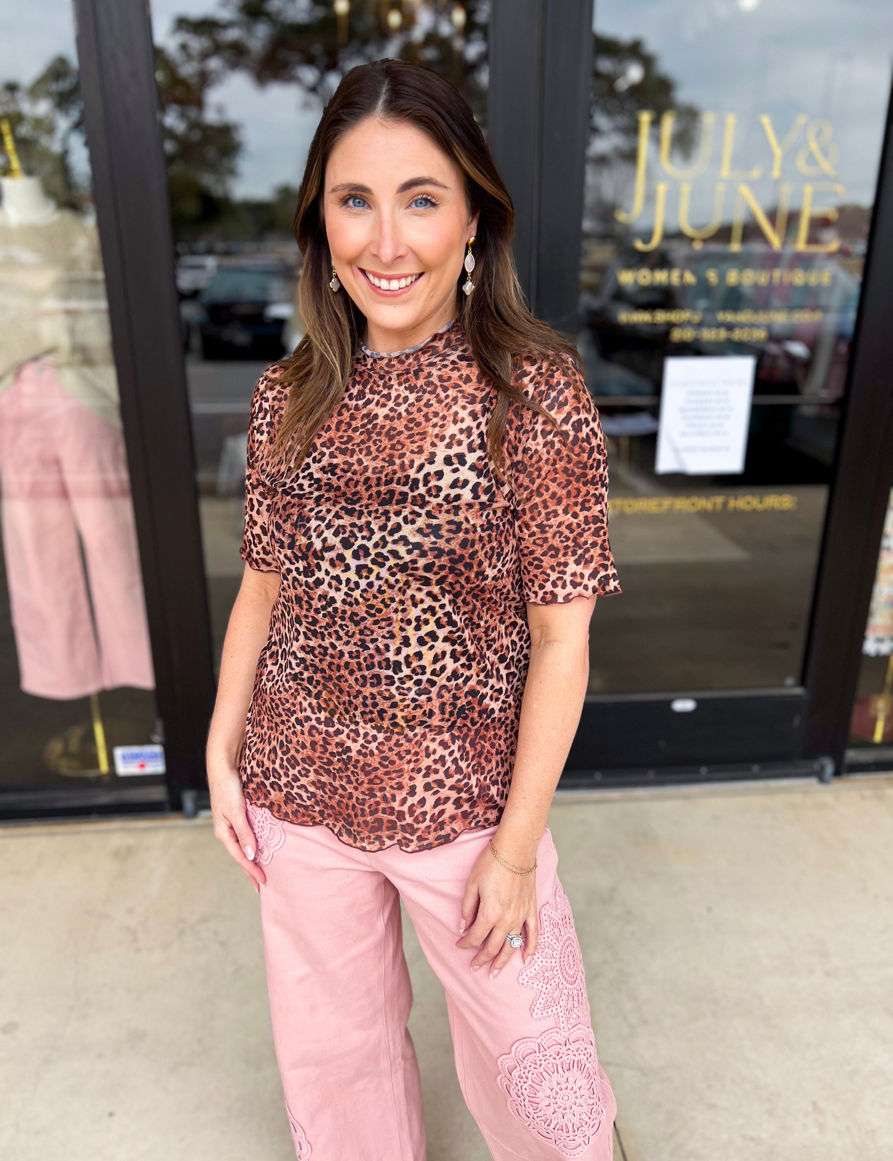 Stretchy Sheer Cheetah Top-200 Fashion Blouses-JODIFL-July & June Women's Fashion Boutique Located in San Antonio, Texas