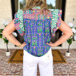 THML - Blue Flutter Sleeve Blouse-200 Fashion Blouses-THML-July & June Women's Fashion Boutique Located in San Antonio, Texas