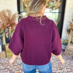 Cozy Collared Oversized Sweater Top - Merlot-230 Sweaters/Cardis-ENTRO-July & June Women's Fashion Boutique Located in San Antonio, Texas