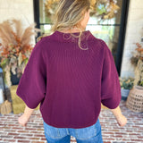 Cozy Collared Oversized Sweater Top - Merlot-230 Sweaters/Cardis-ENTRO-July & June Women's Fashion Boutique Located in San Antonio, Texas