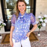 Blue Paisley Blouse-200 Fashion Blouses-FATE-July & June Women's Fashion Boutique Located in San Antonio, Texas