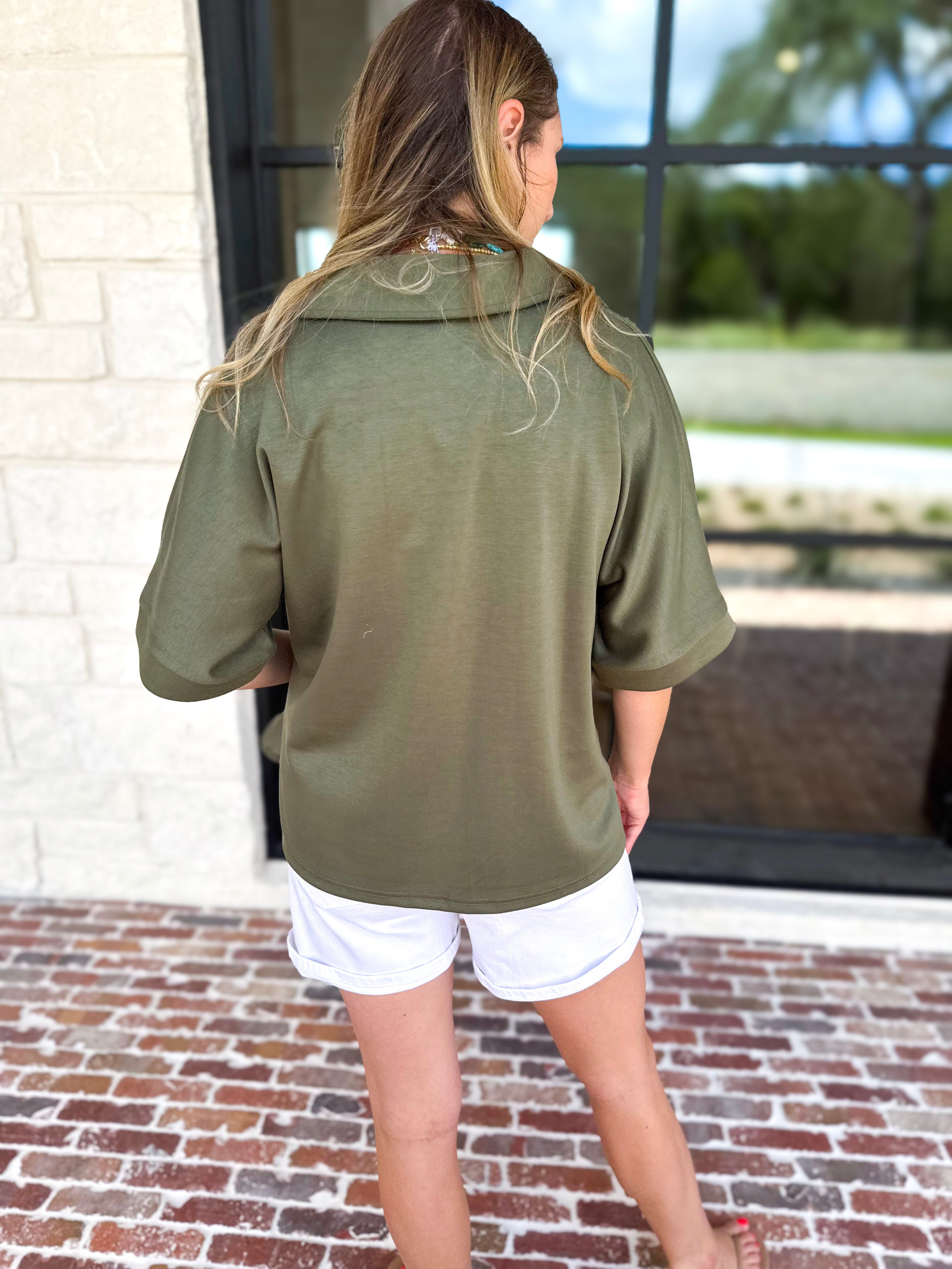 The Laurel Comfy Top - Olive-210 Casual Blouses-JODIFL-July & June Women's Fashion Boutique Located in San Antonio, Texas