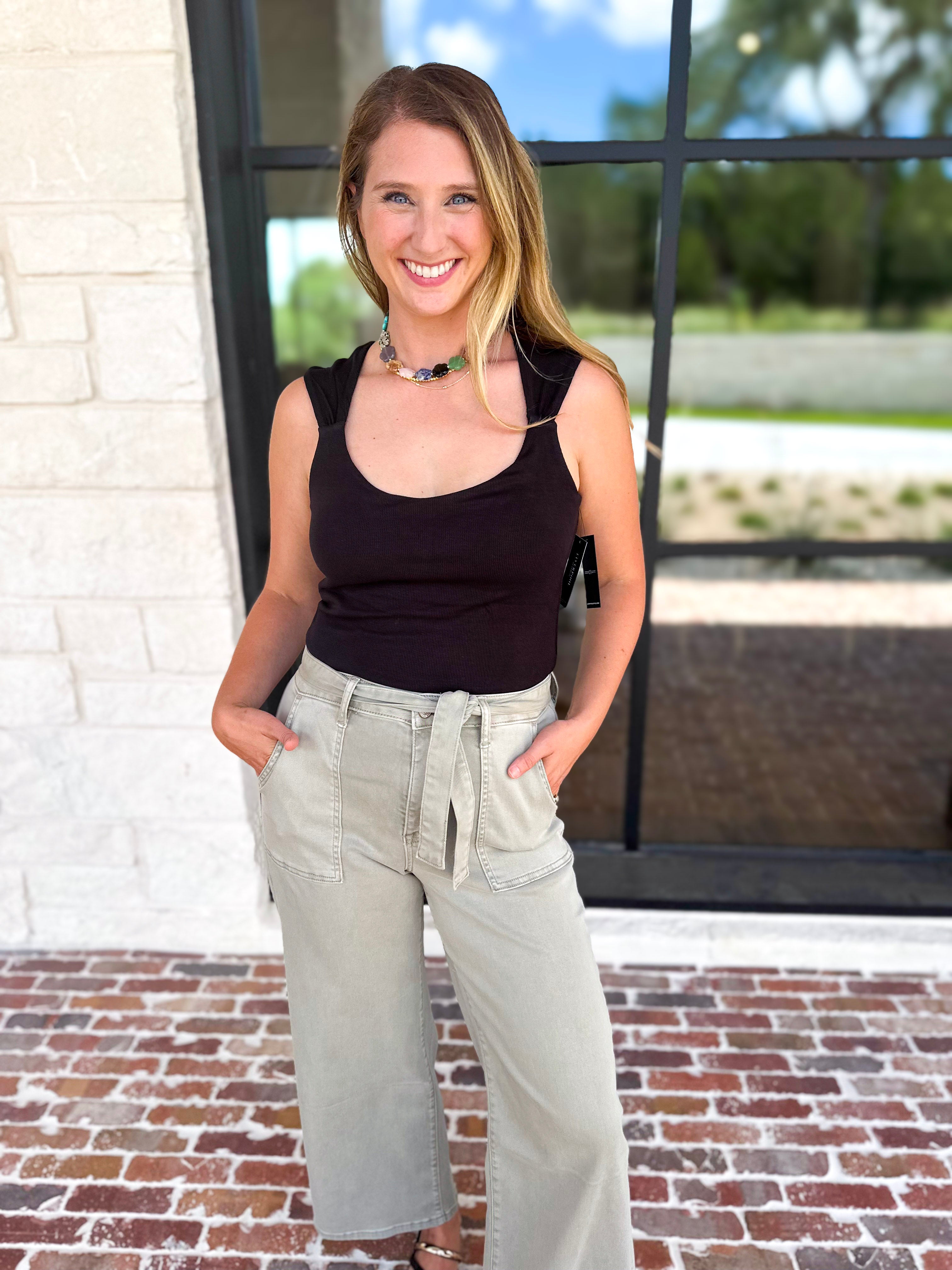 Liverpool - The Signature Scoop Neck Tank - Black-210 Casual Blouses-LIVERPOOL JEANS COMPANY-July & June Women's Fashion Boutique Located in San Antonio, Texas