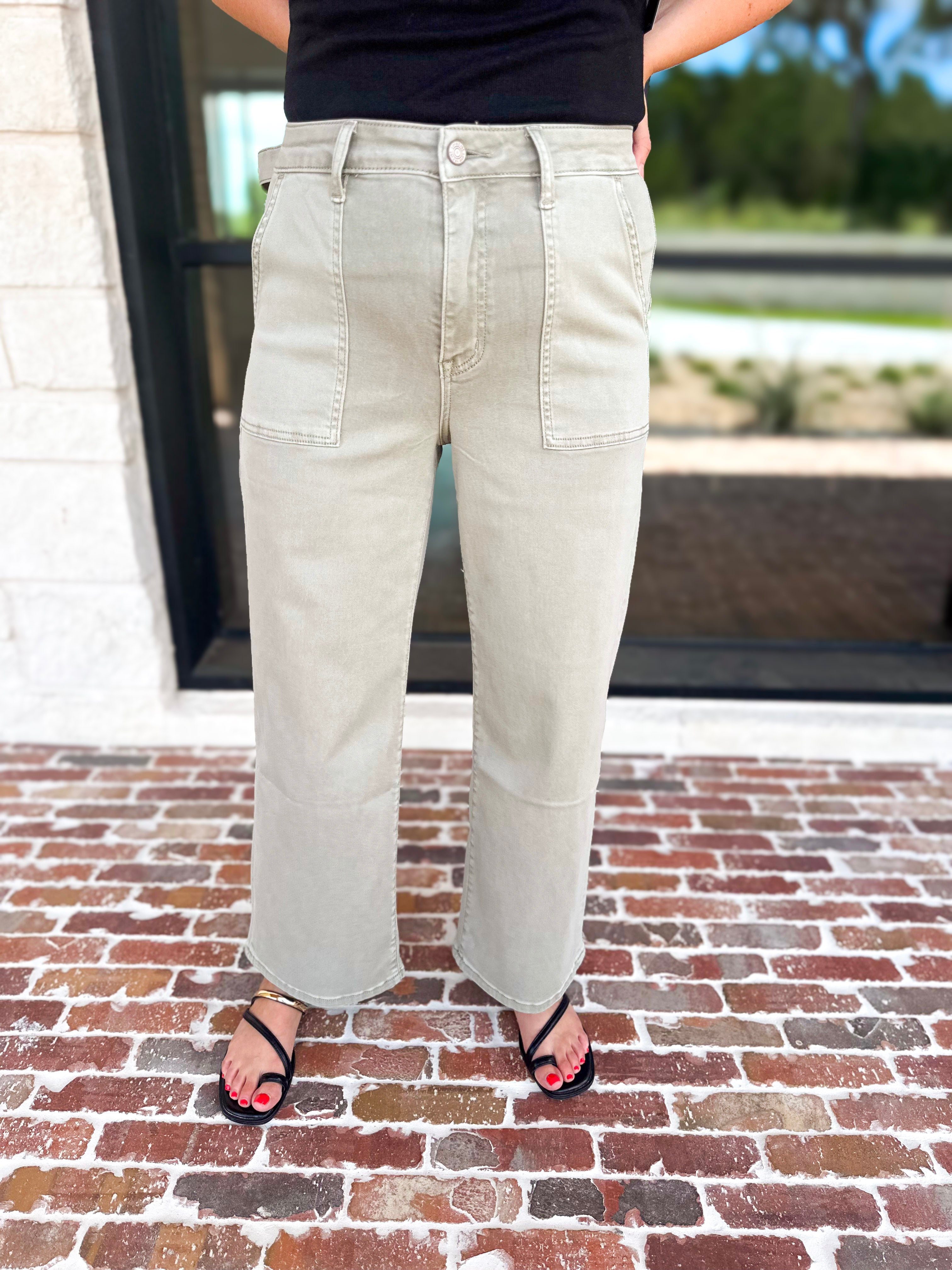 Vervet - High Rise Olive Patch Pocket Jeans-400 Pants-VEVERT BY FLYING MONKEY-July & June Women's Fashion Boutique Located in San Antonio, Texas